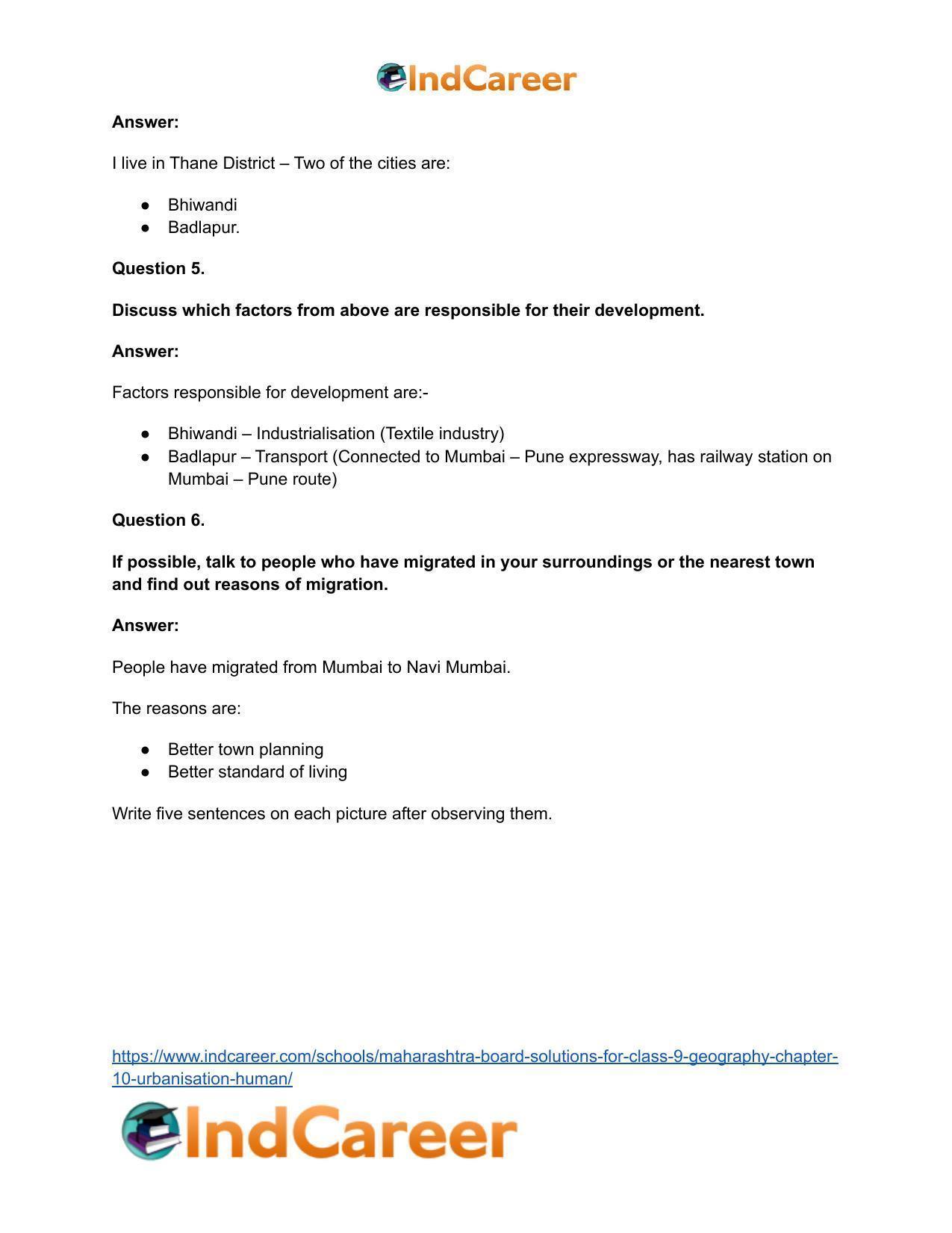 Maharashtra Board Solutions for Class 9- Geography: Chapter 10- Urbanisation Human - Page 14