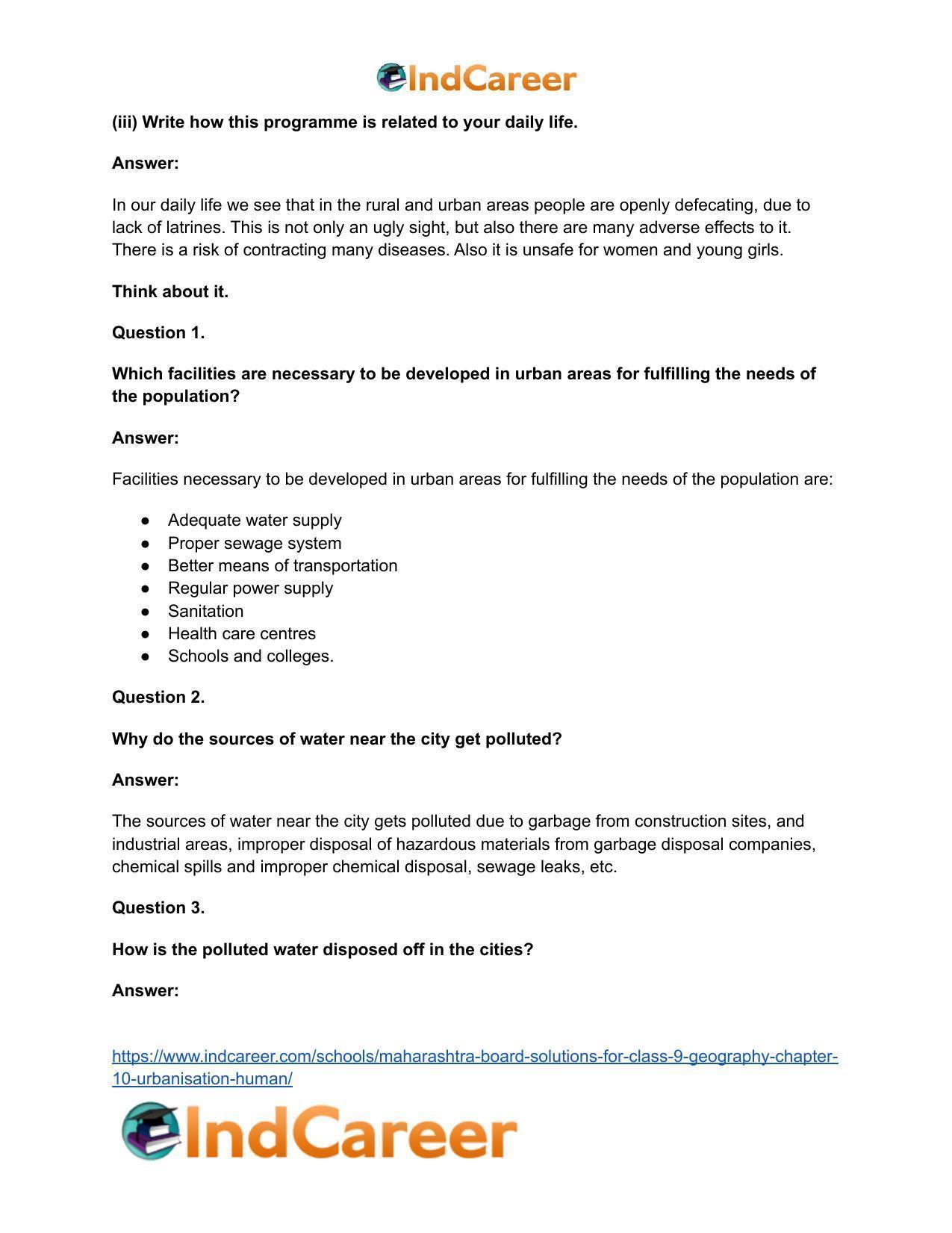Maharashtra Board Solutions for Class 9- Geography: Chapter 10- Urbanisation Human - Page 19
