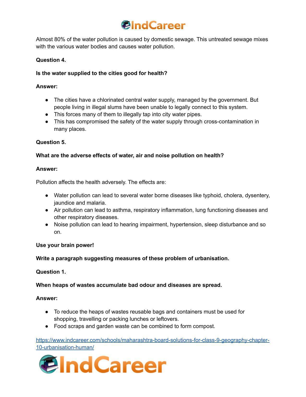 Maharashtra Board Solutions for Class 9- Geography: Chapter 10- Urbanisation Human - Page 20