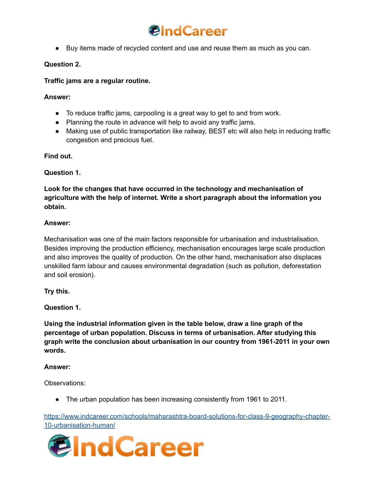Maharashtra Board Solutions for Class 9- Geography: Chapter 10- Urbanisation Human - Page 21