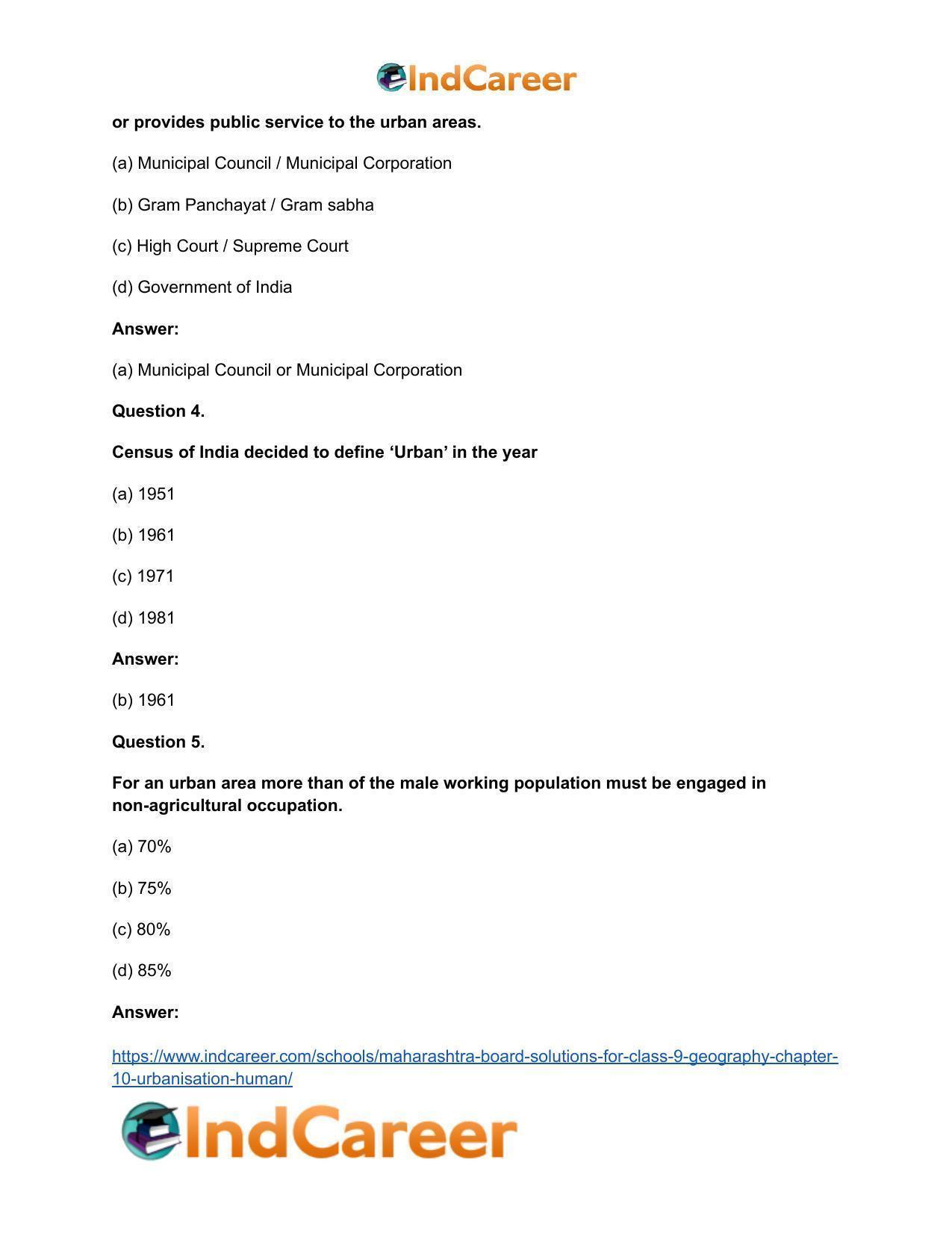 Maharashtra Board Solutions for Class 9- Geography: Chapter 10- Urbanisation Human - Page 23