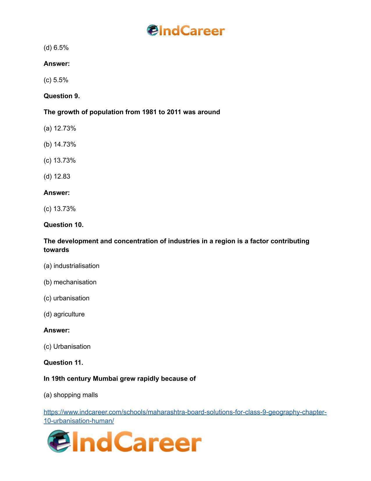 Maharashtra Board Solutions for Class 9- Geography: Chapter 10- Urbanisation Human - Page 25