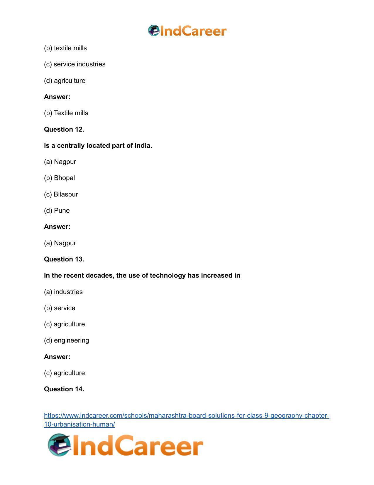 Maharashtra Board Solutions for Class 9- Geography: Chapter 10- Urbanisation Human - Page 26