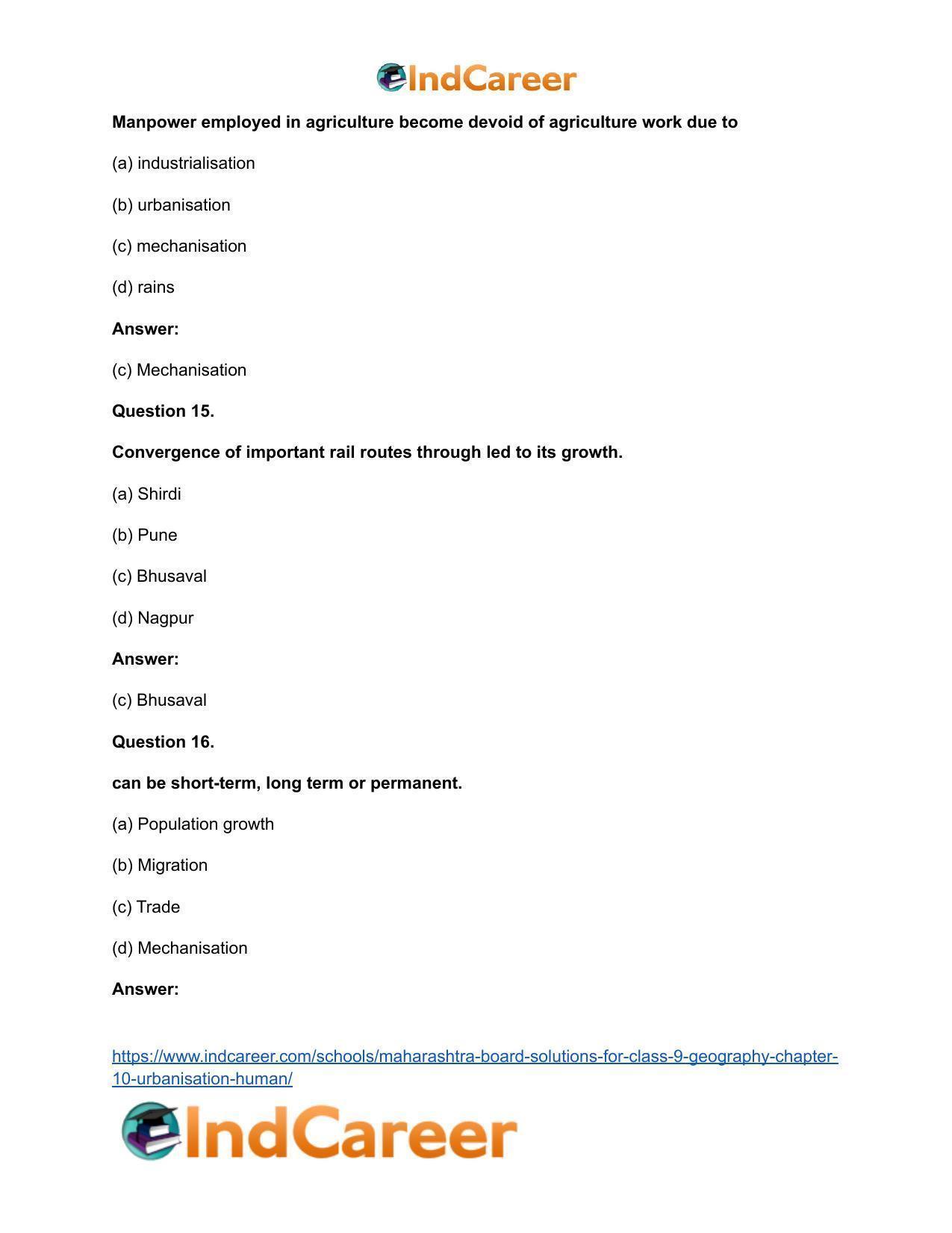 Maharashtra Board Solutions for Class 9- Geography: Chapter 10- Urbanisation Human - Page 27
