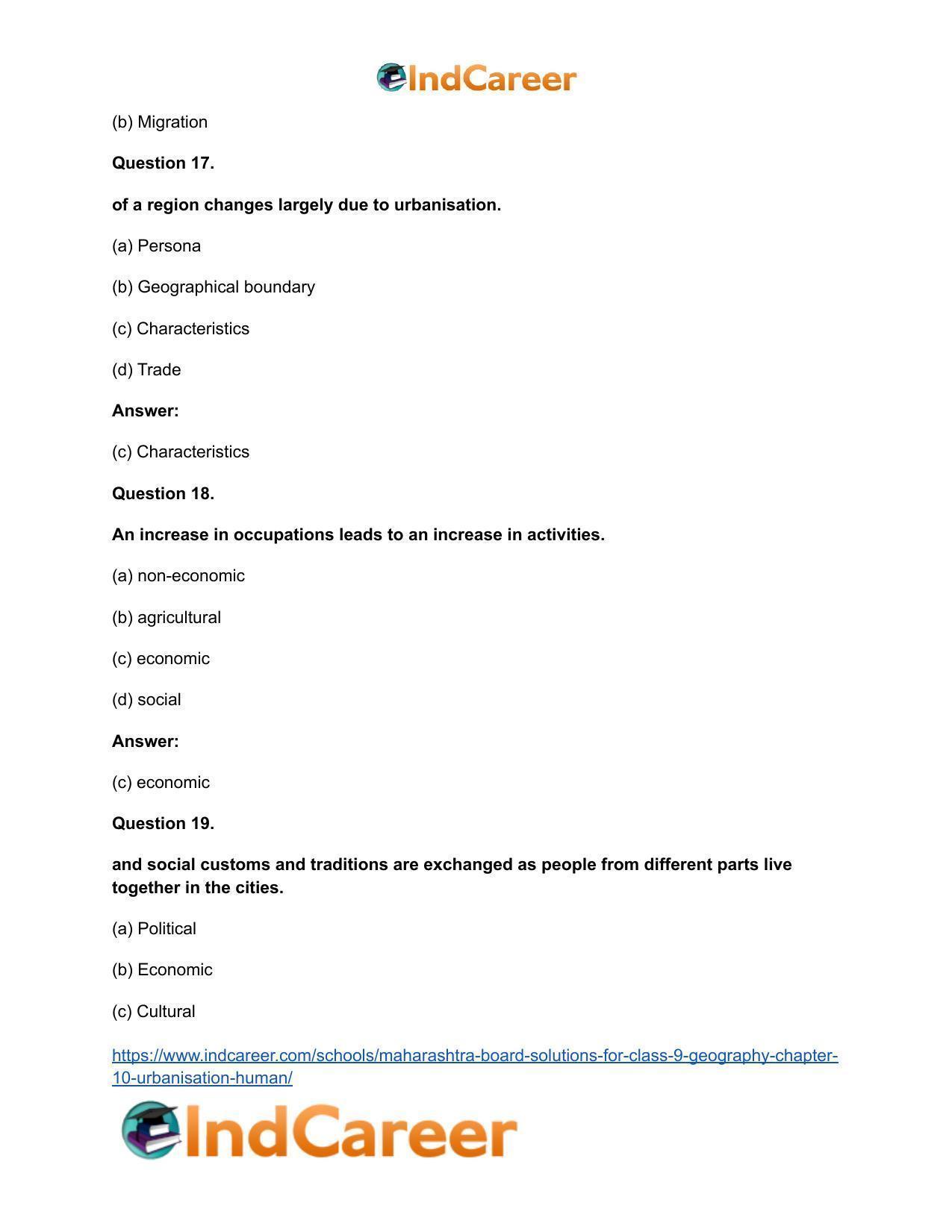 Maharashtra Board Solutions for Class 9- Geography: Chapter 10- Urbanisation Human - Page 28
