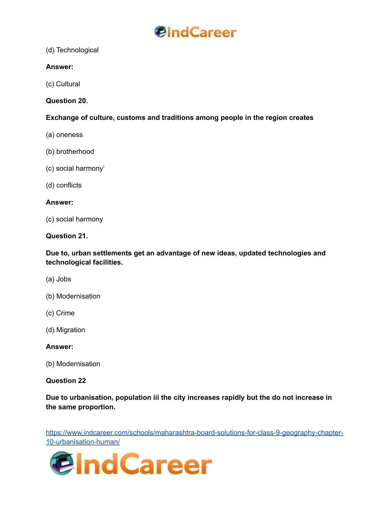 Maharashtra Board Solutions for Class 9- Geography: Chapter 10- Urbanisation Human - Page 29