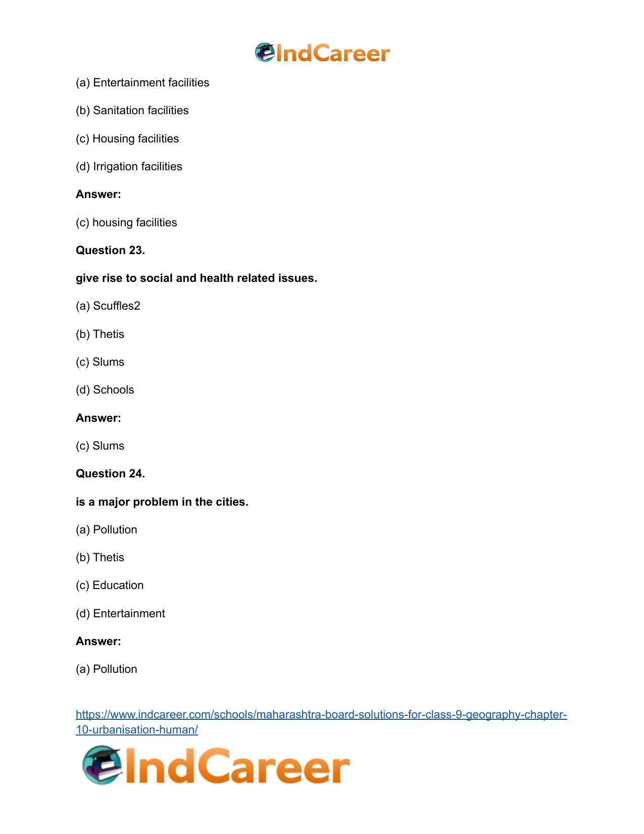 Maharashtra Board Solutions for Class 9- Geography: Chapter 10- Urbanisation Human - Page 30