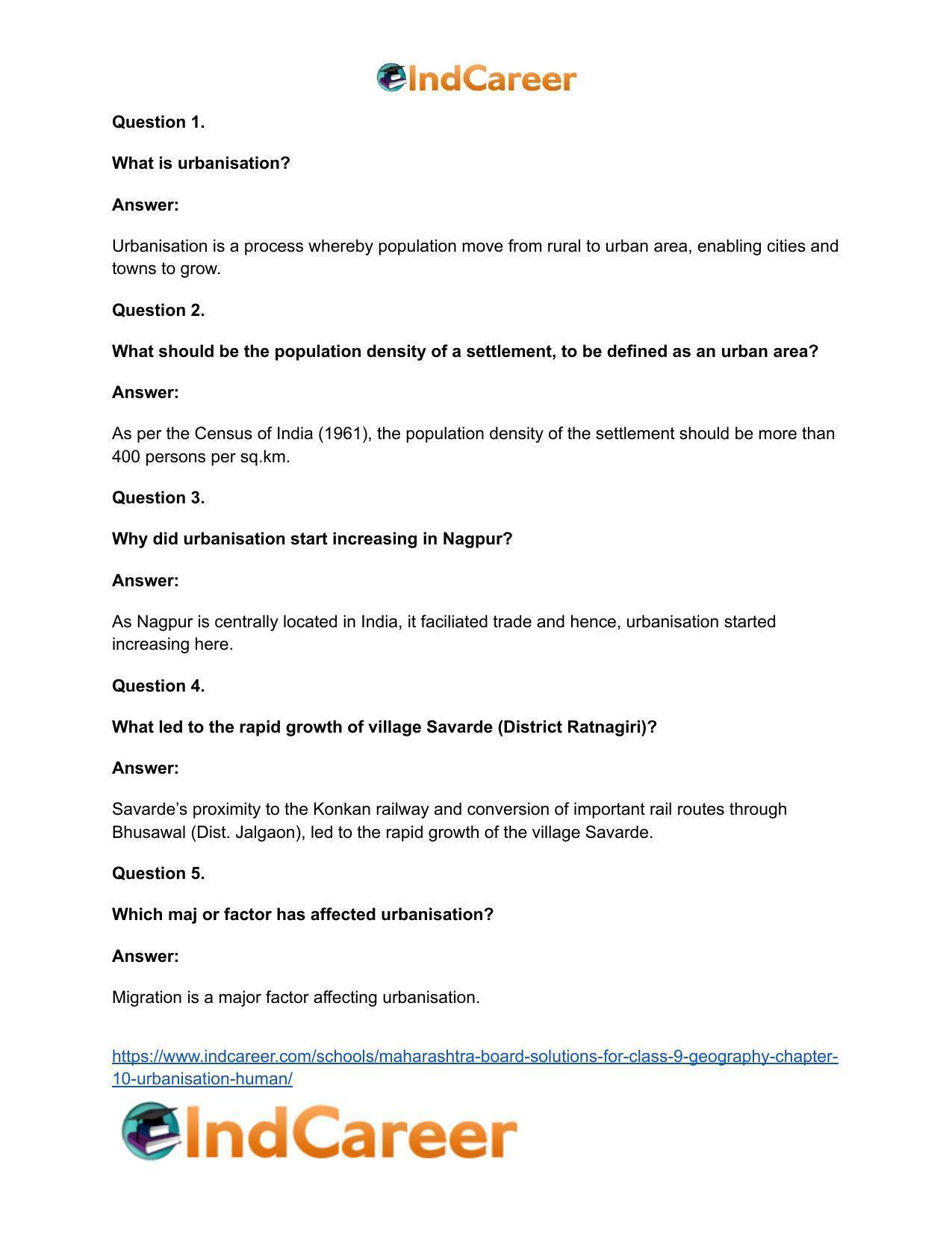 Maharashtra Board Solutions for Class 9- Geography: Chapter 10- Urbanisation Human - Page 32