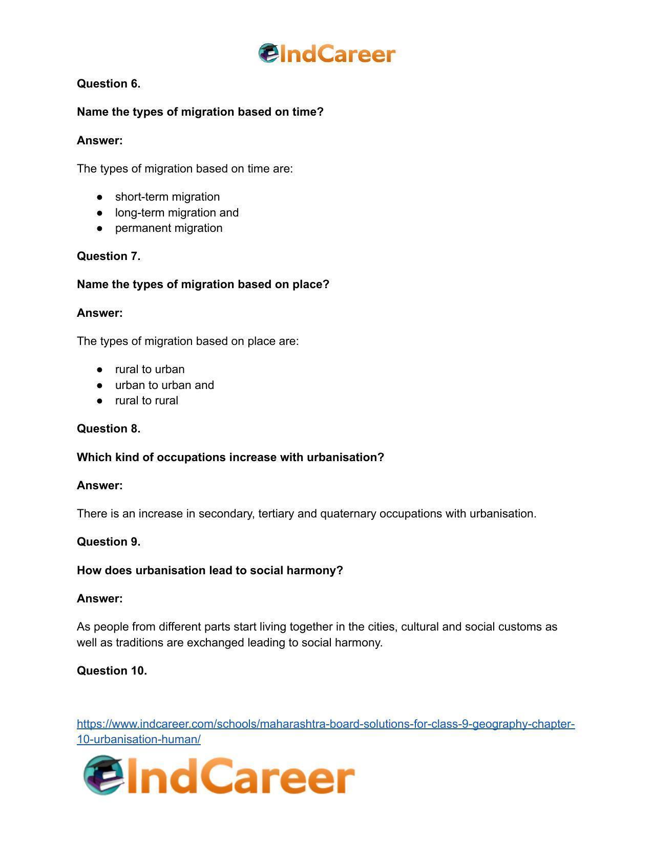 Maharashtra Board Solutions for Class 9- Geography: Chapter 10- Urbanisation Human - Page 33
