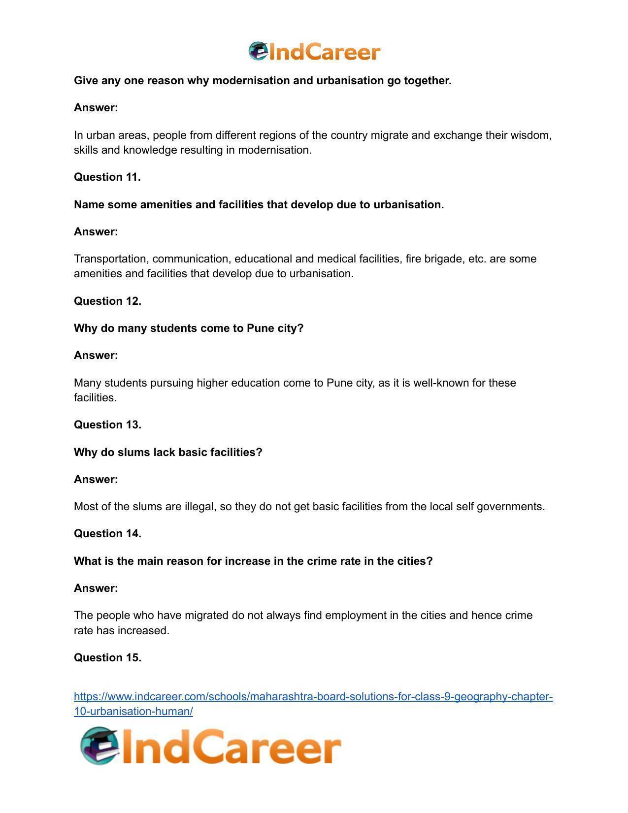 Maharashtra Board Solutions for Class 9- Geography: Chapter 10- Urbanisation Human - Page 34