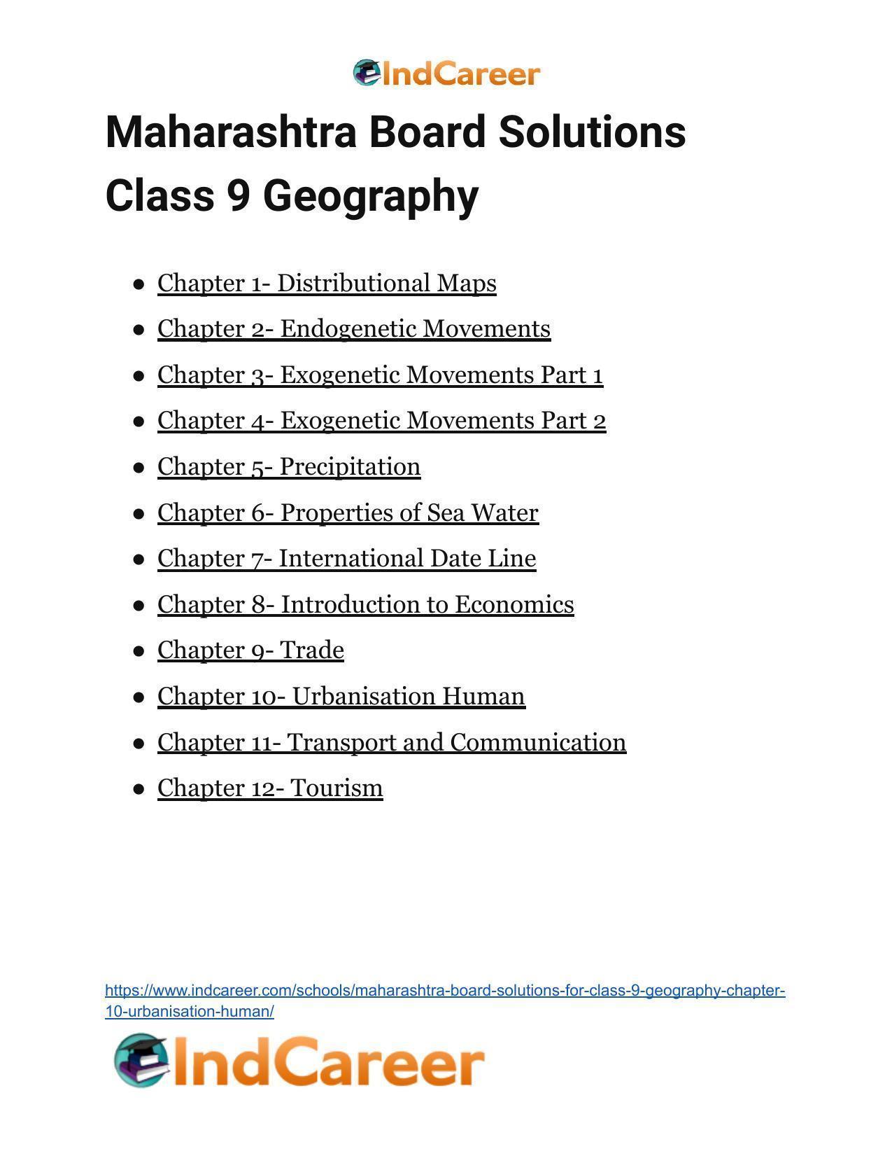 Maharashtra Board Solutions for Class 9- Geography: Chapter 10- Urbanisation Human - Page 36