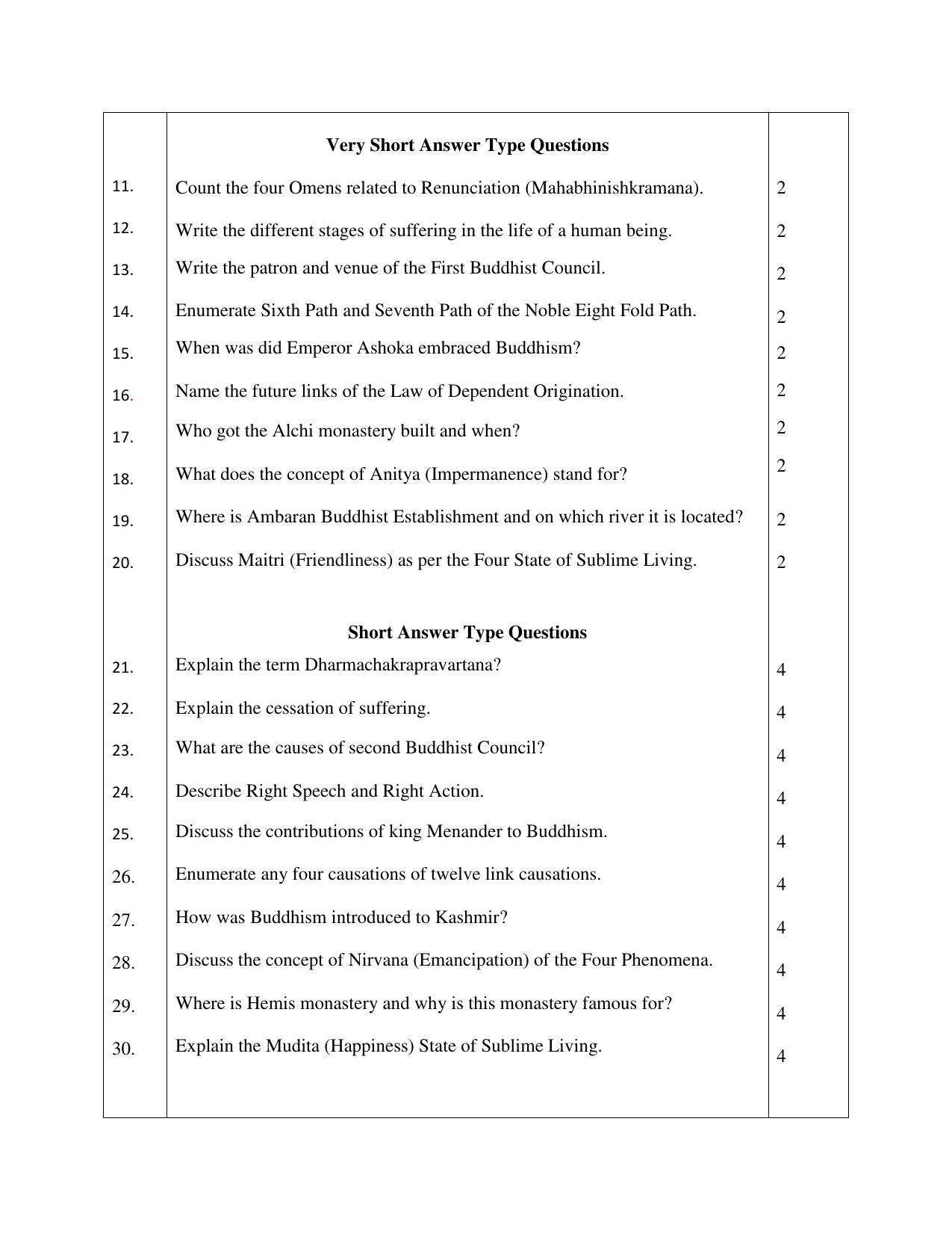 JKBOSE Class 11 Budhist Studies Model Question Paper - Page 2