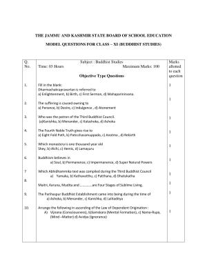 JKBOSE Class 11 Budhist Studies Model Question Paper