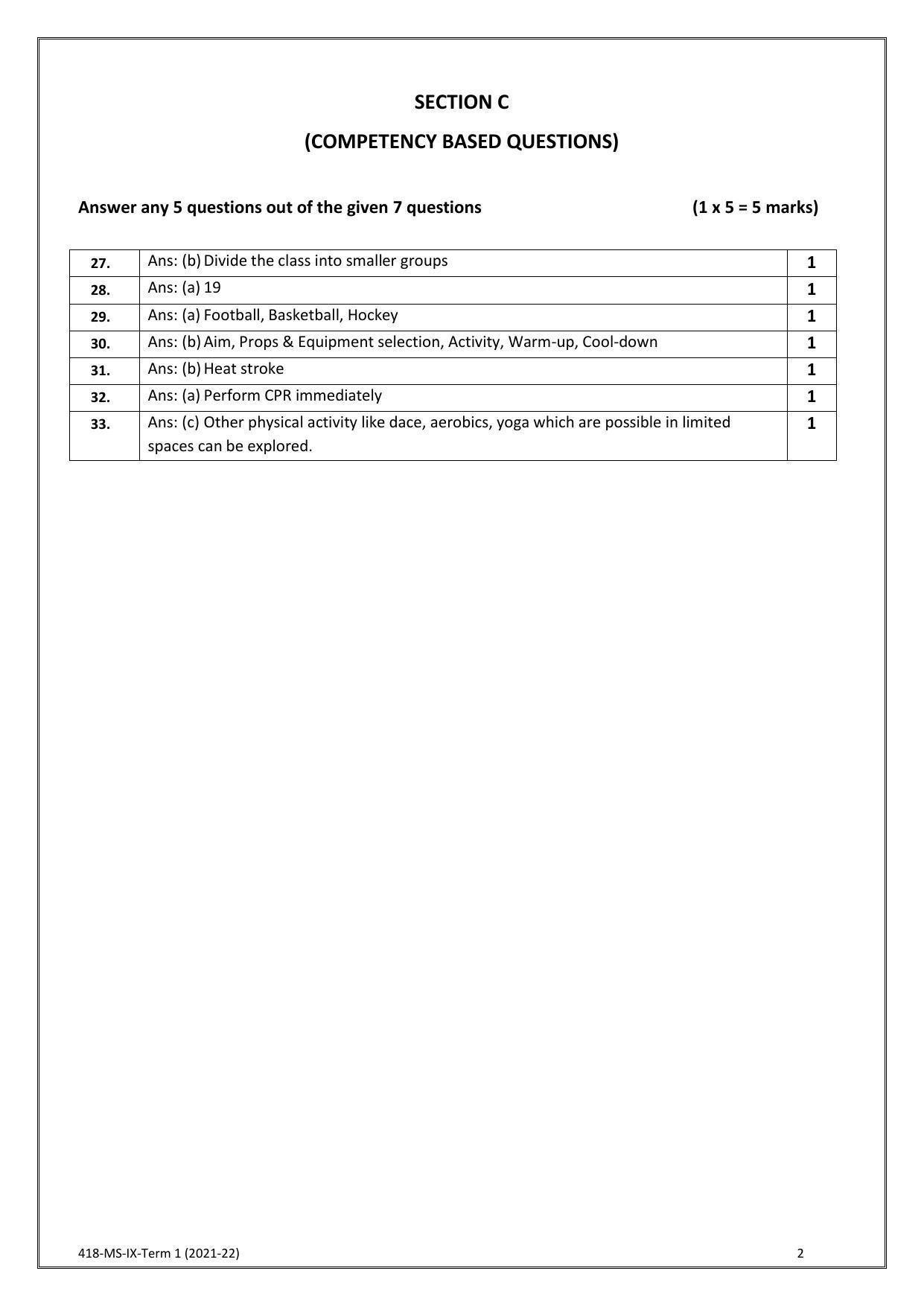 CBSE Class 10 Skill Education (Term I) - Physical Activity Trainer Marking Scheme 2021-22 - Page 2