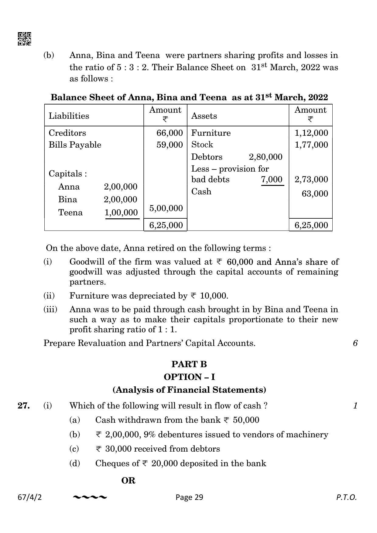 CBSE Class 12 67-4-2 Accountancy 2023 Question Paper - Page 29