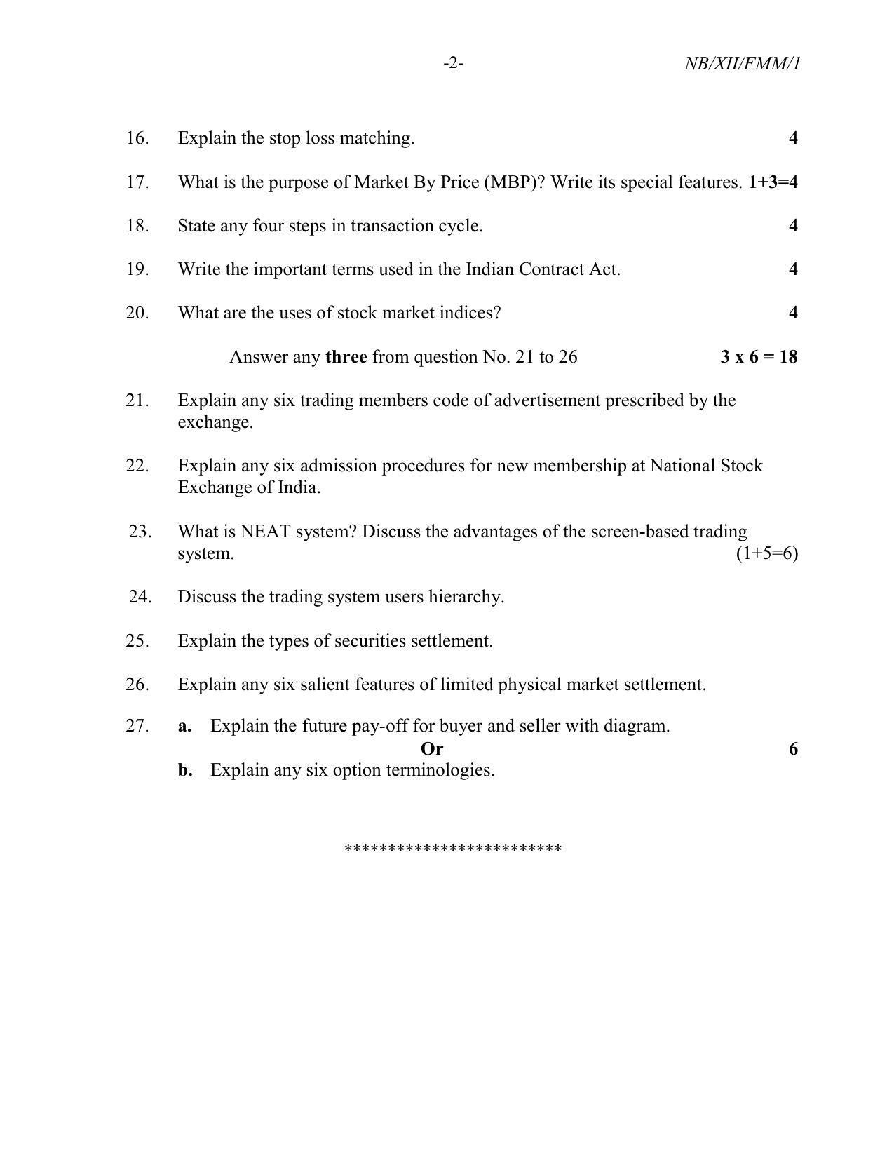 Nagaland Board Class 12 Financial Market Management 2022 Question Paper - Page 2