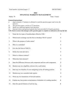 Nagaland Board Class 12 Financial Market Management 2022 Question Paper