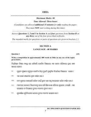 ISC Class 12 Odia Sample Paper 2023