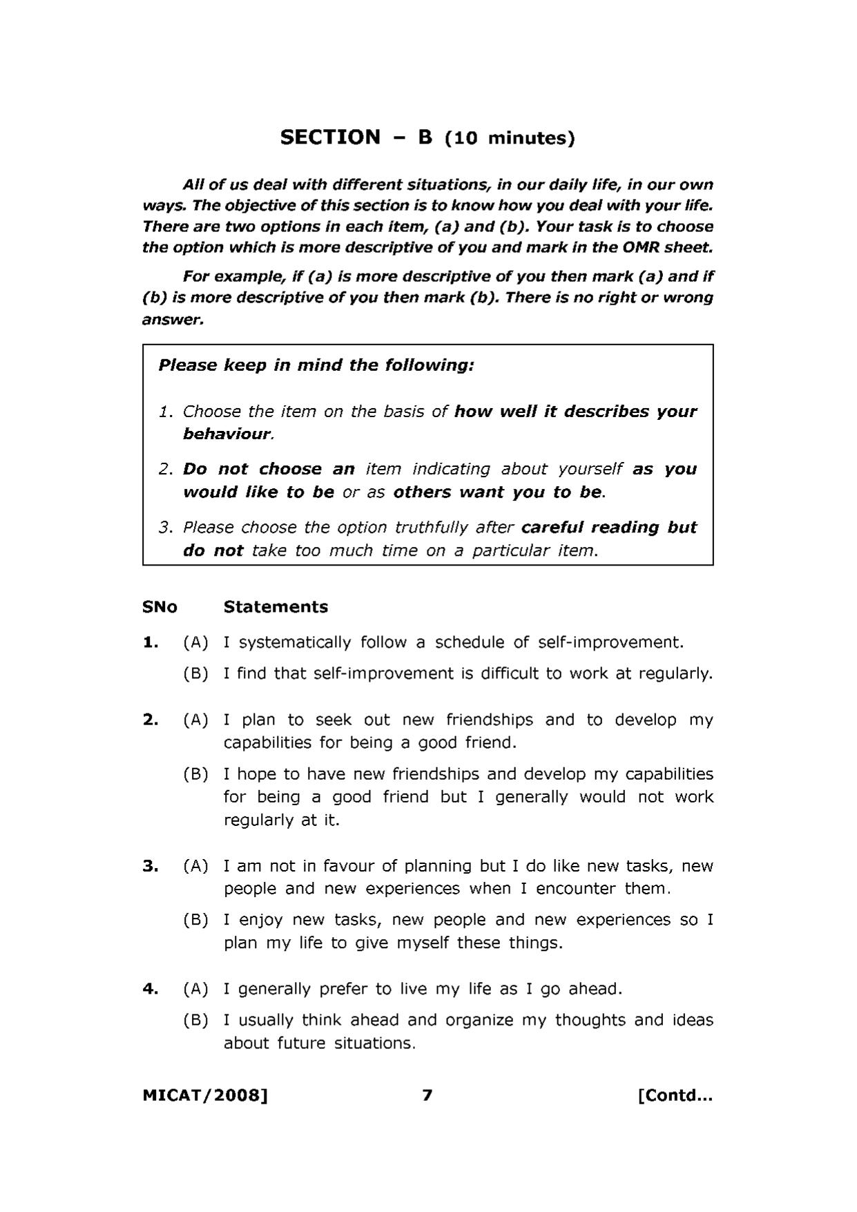 MICAT Sample Questions 2008-10 - Page 7
