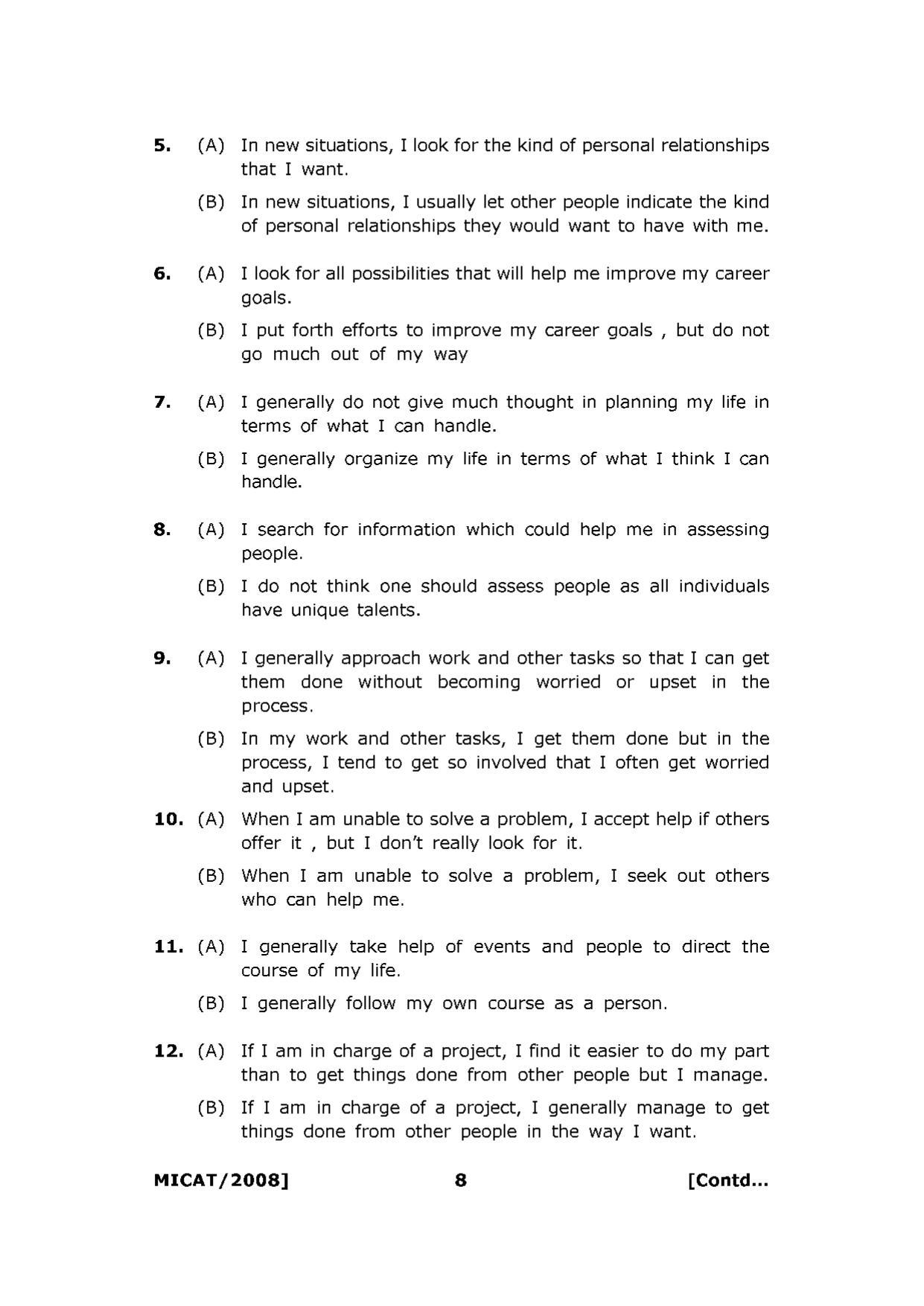 MICAT Sample Questions 2008-10 - Page 8