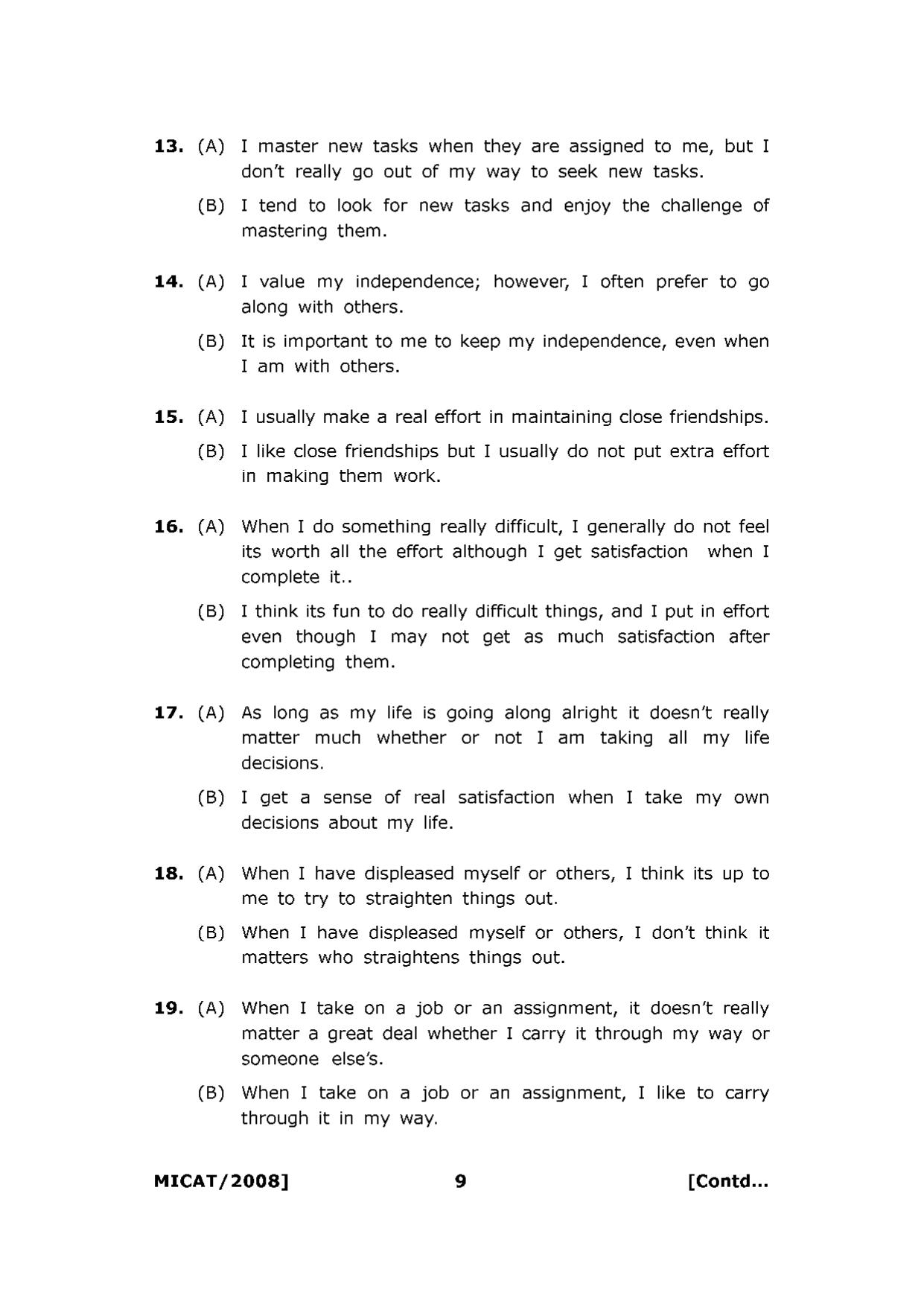 MICAT Sample Questions 2008-10 - Page 9