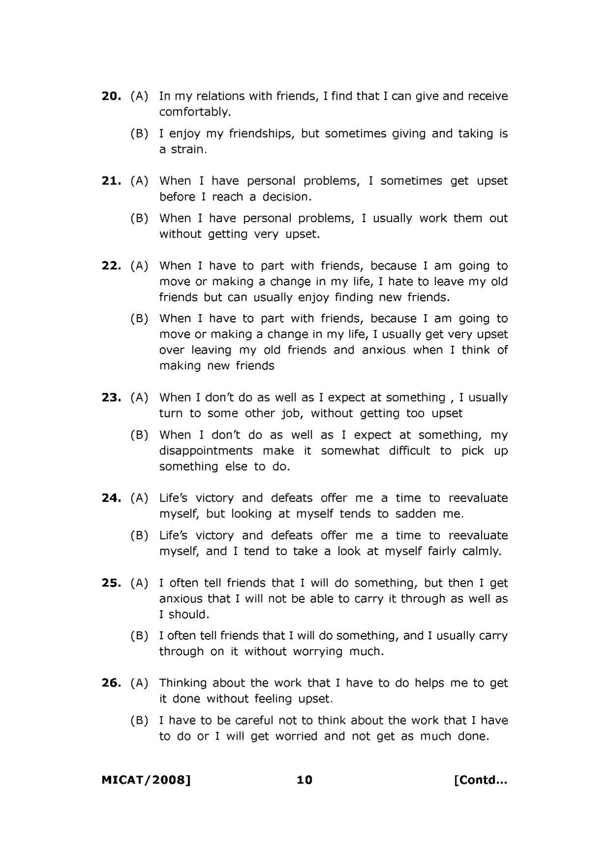 MICAT Sample Questions 2008-10 - Page 10