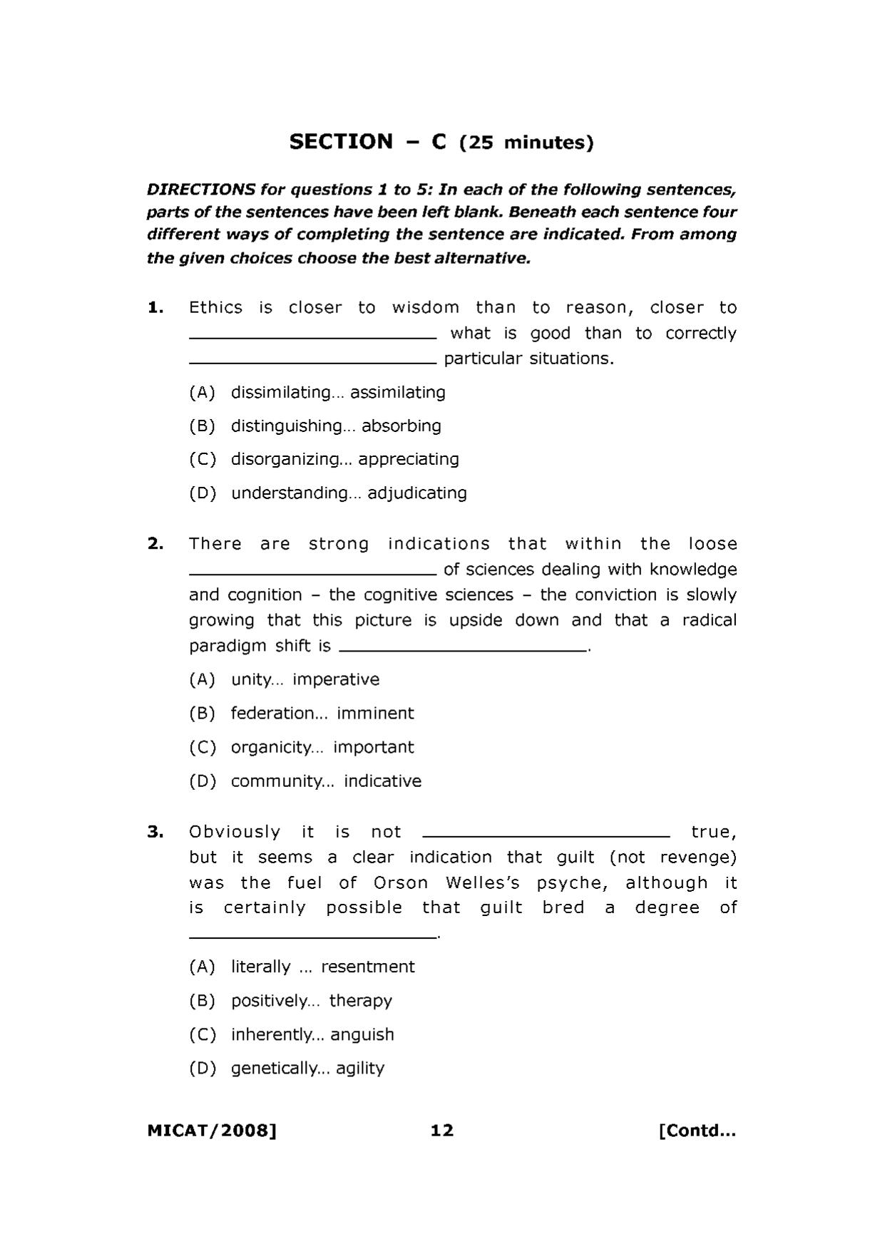 MICAT Sample Questions 2008-10 - Page 12