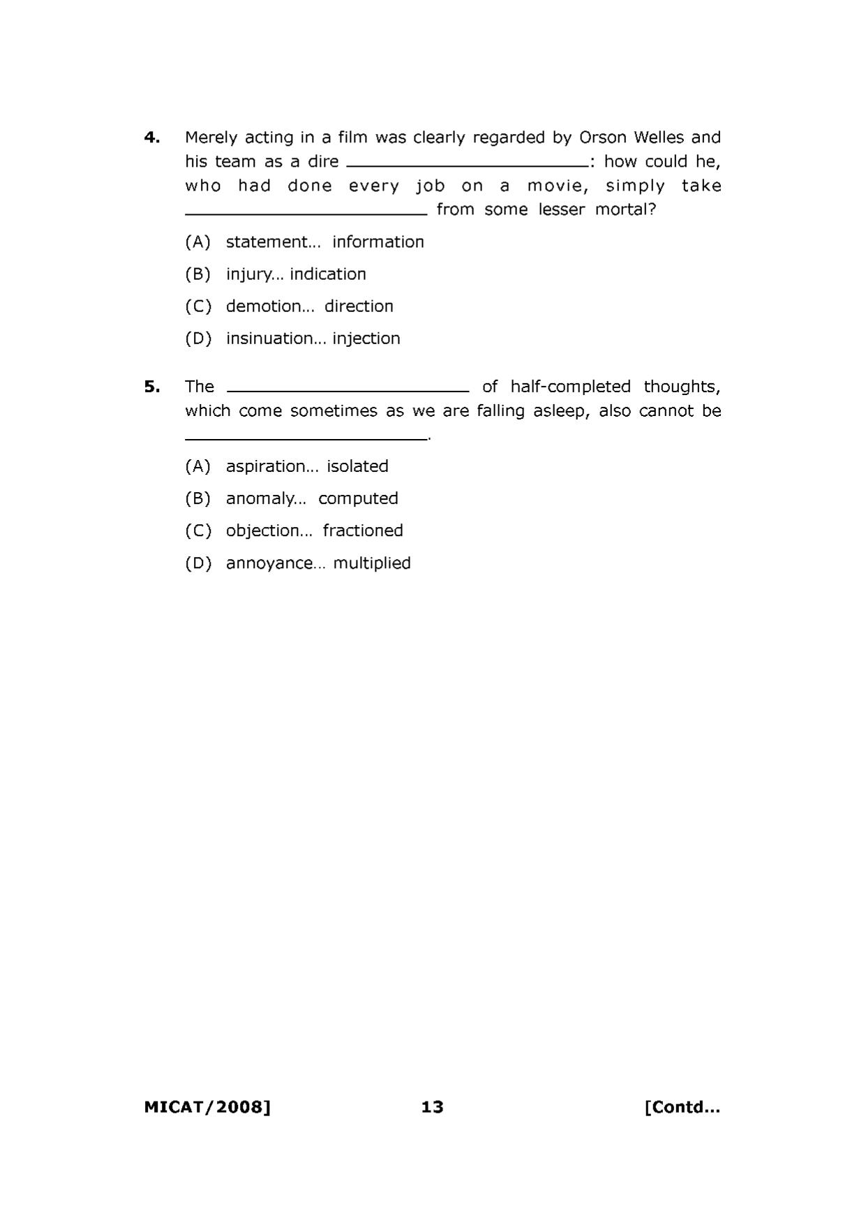 MICAT Sample Questions 2008-10 - Page 13