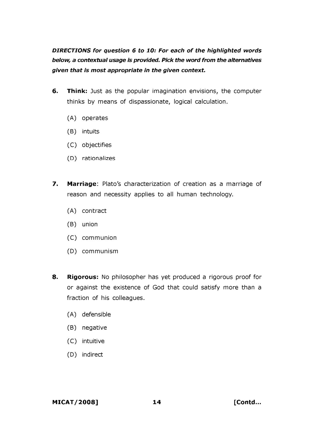 MICAT Sample Questions 2008-10 - Page 14