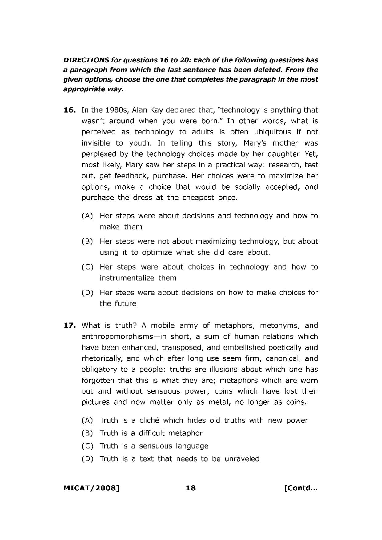 MICAT Sample Questions 2008-10 - Page 18
