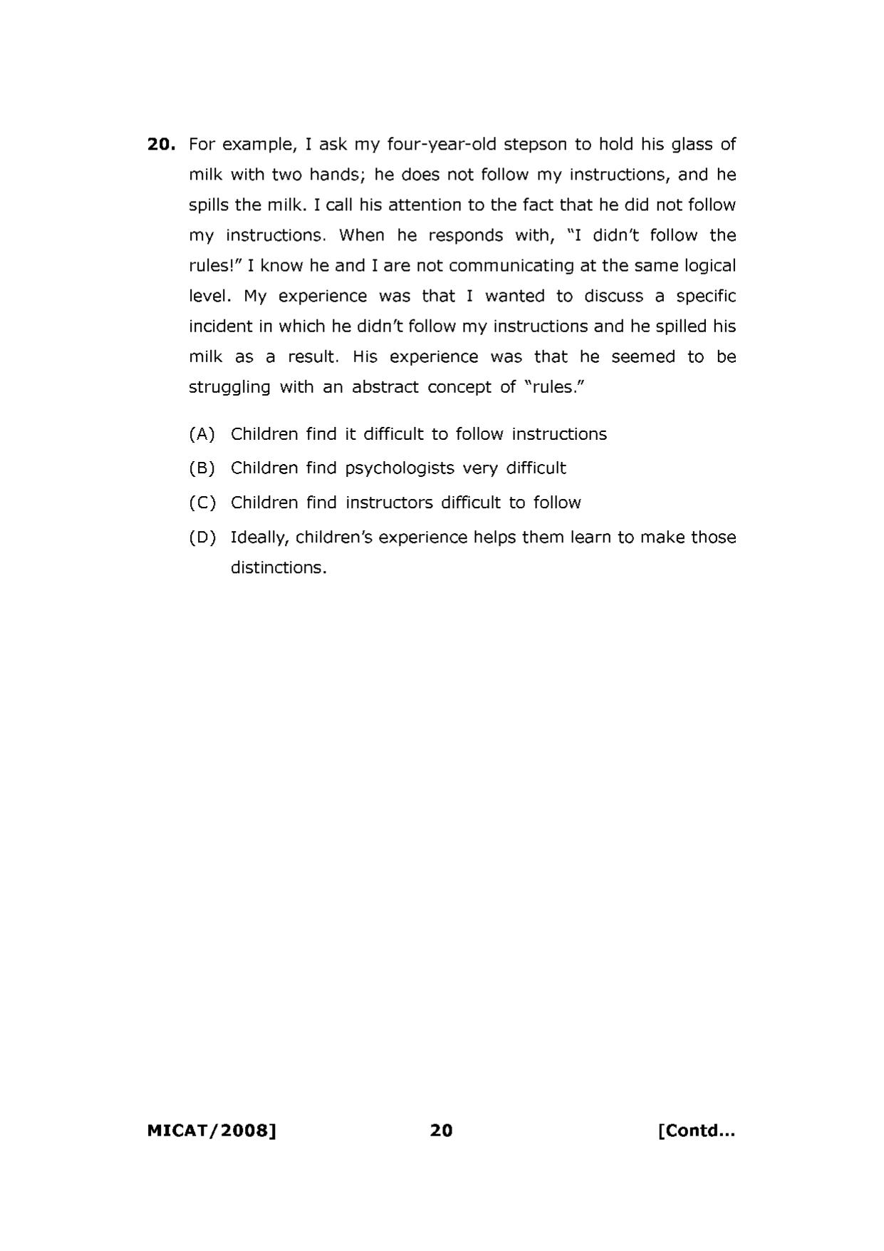 MICAT Sample Questions 2008-10 - Page 20