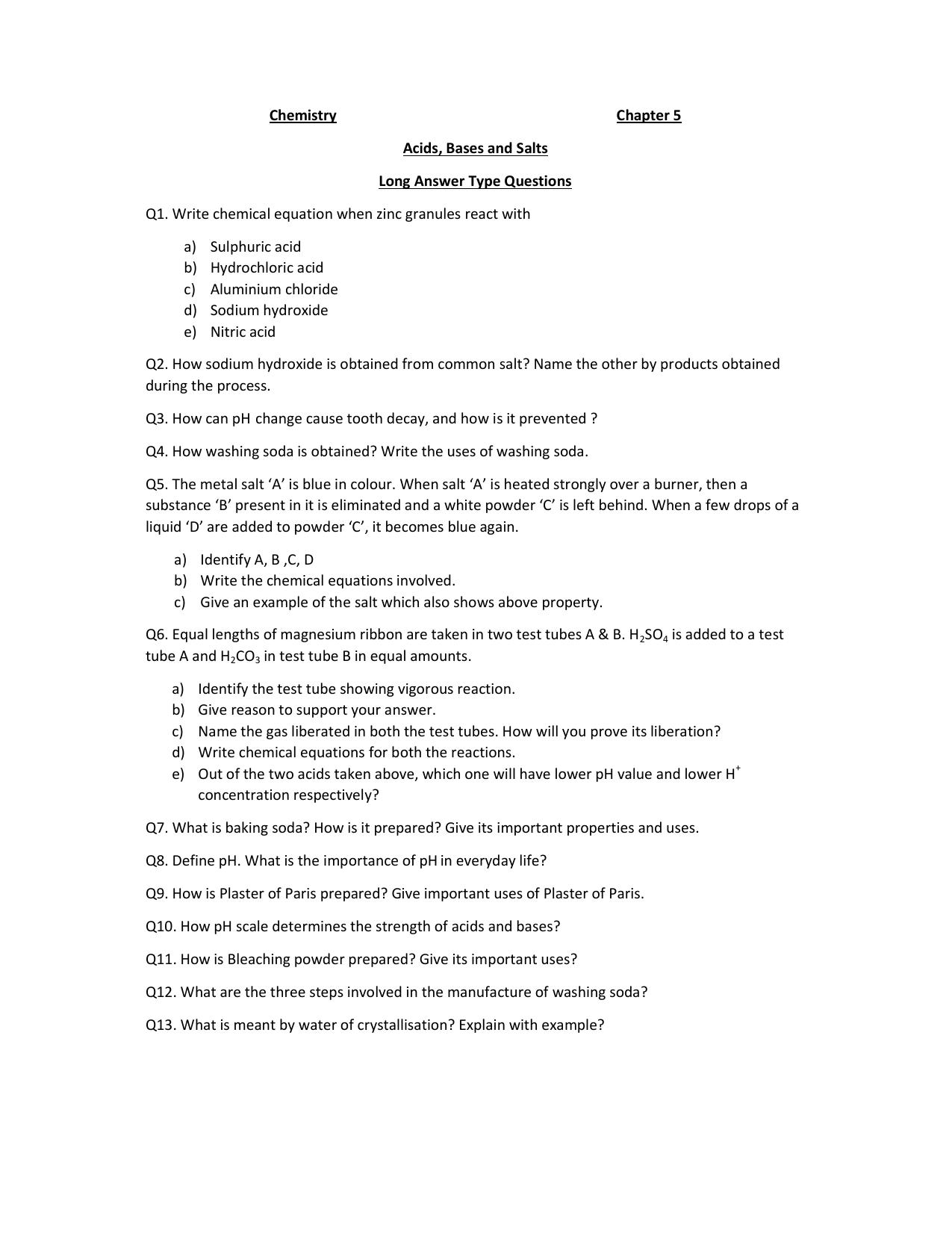 JKBOSE Class 10 Acids Bases and Salts (Chemistry) Question Bank - Page 1