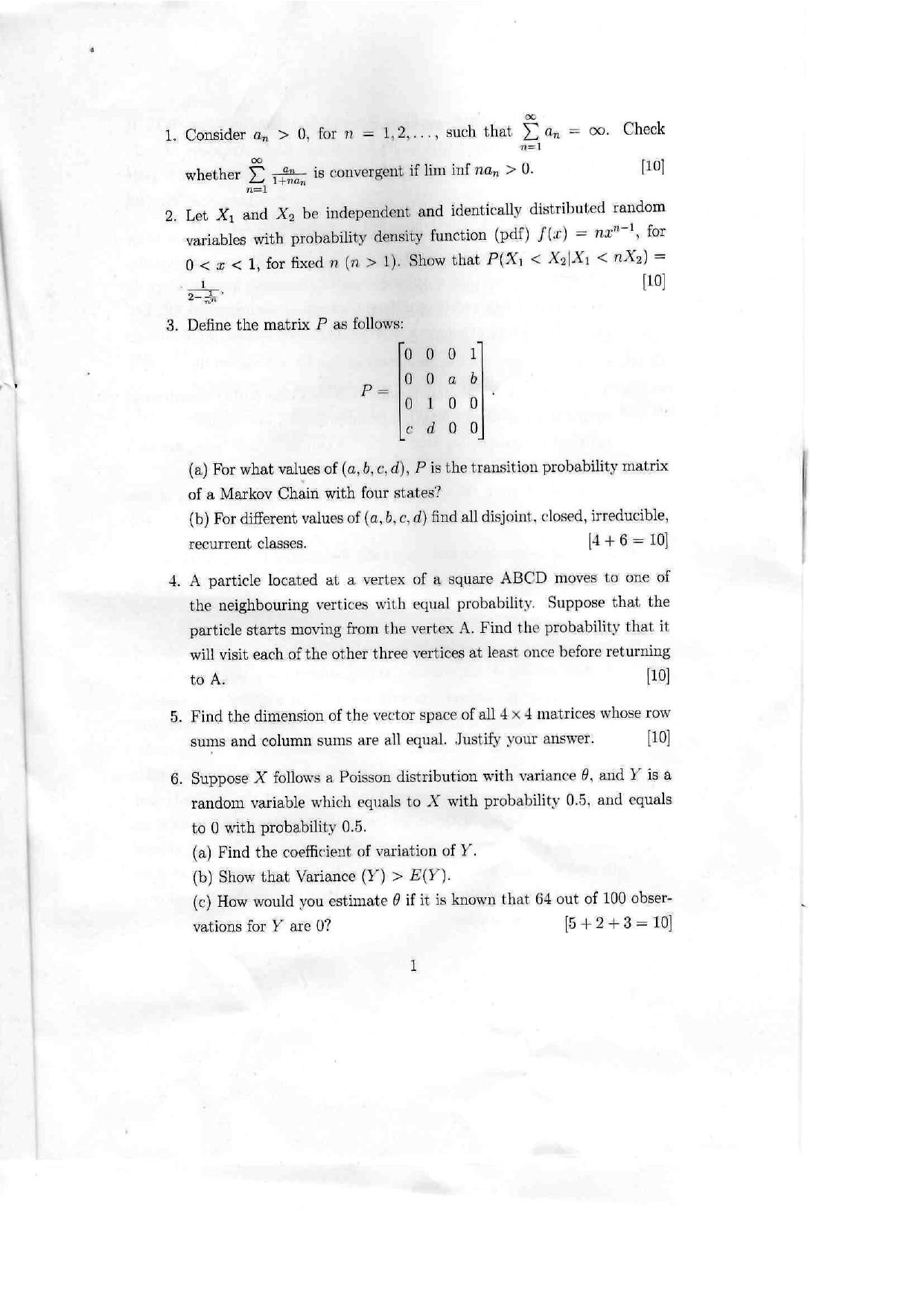 ISI Admission Test JRF in Statistics (STA) 2024 Sample Paper - Page 1