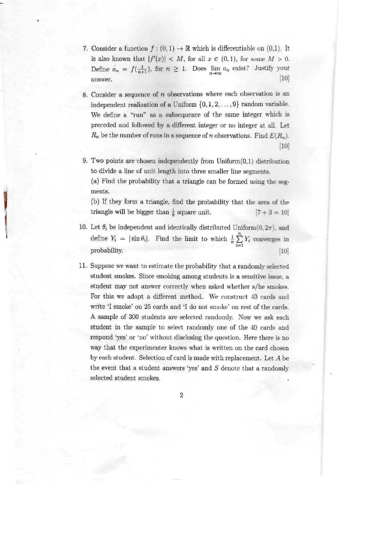 ISI Admission Test JRF in Statistics (STA) 2024 Sample Paper - Page 2