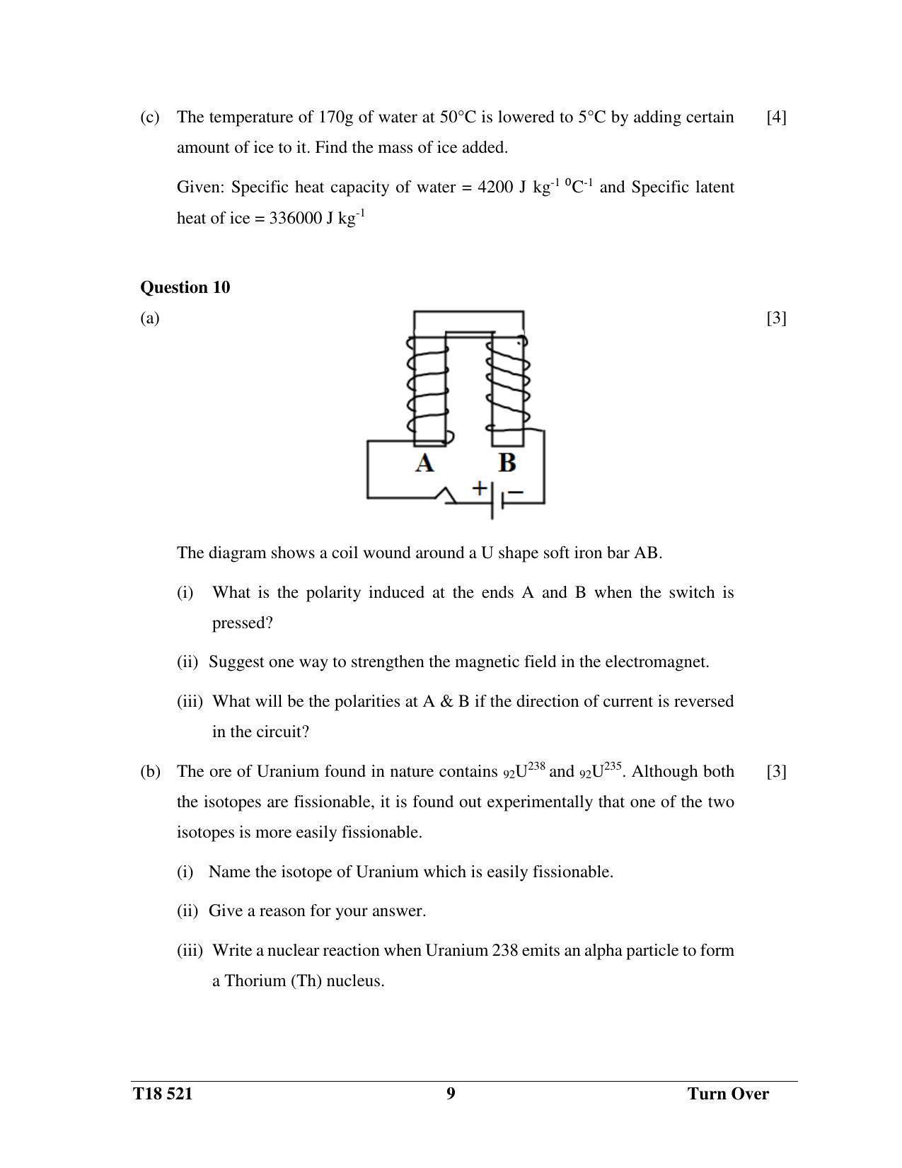 ICSE Class 10 Science Paper 1 (Physics) 2018 Question Paper - Page 9
