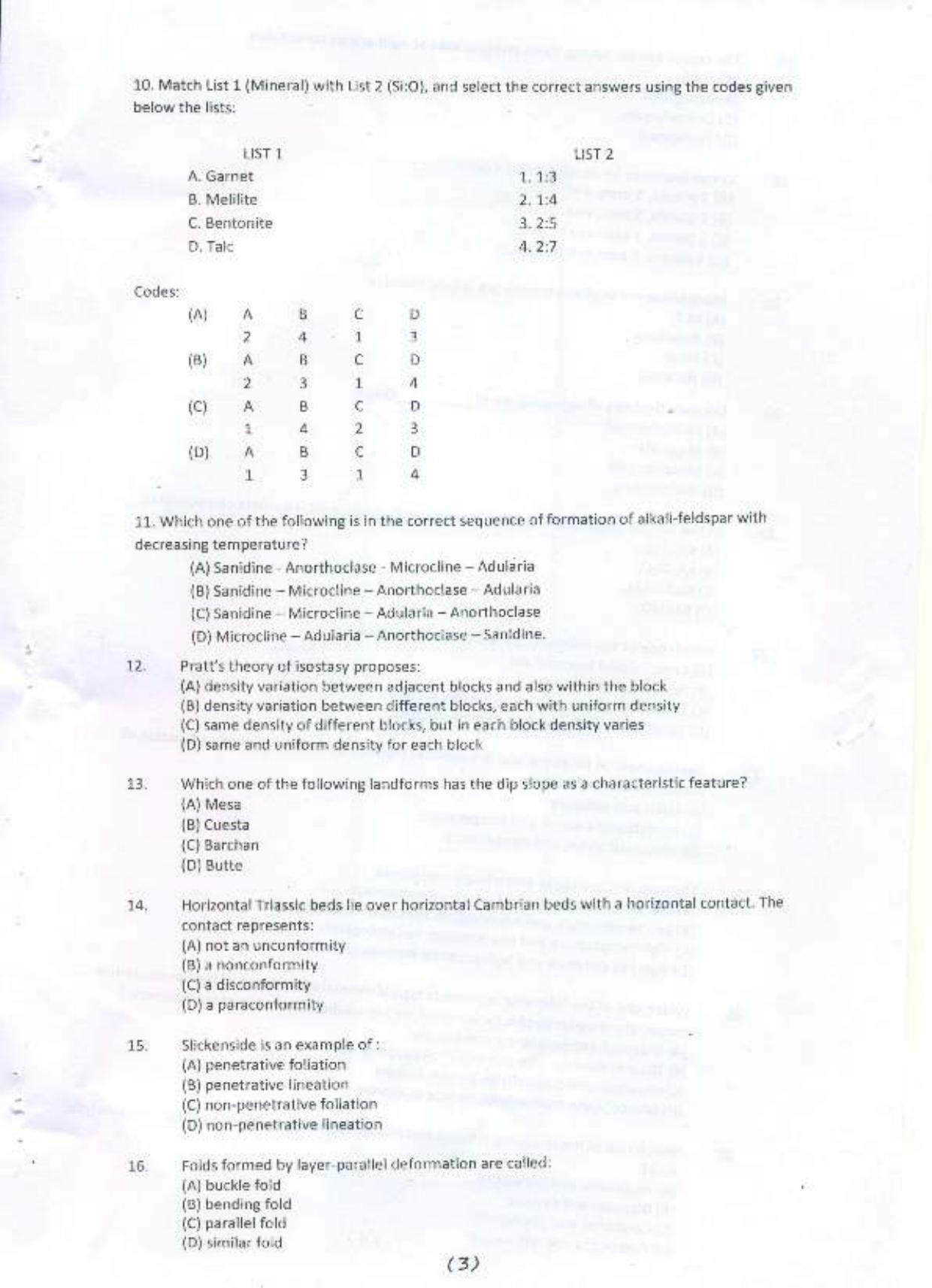 PU MPET Geology 2015 Question Paper - Page 4