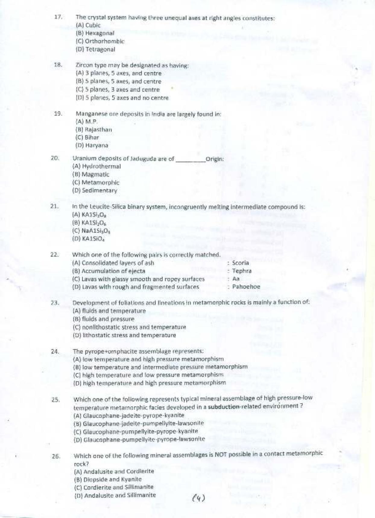 PU MPET Geology 2015 Question Paper - Page 5