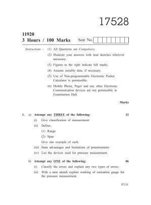 MSBTE Winter Question Paper 2019 - Measurement & Control