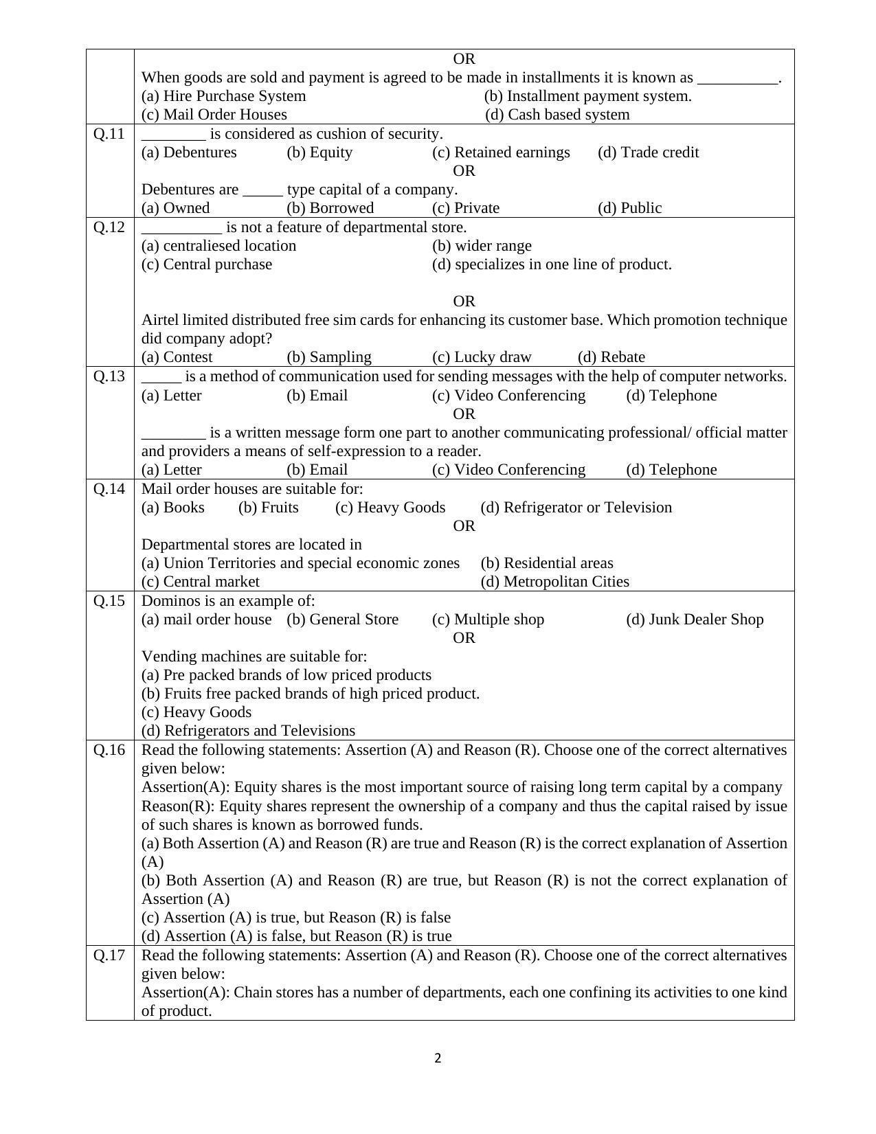 CBSE Class 10 Elements of Business Sample Papers 2023 IndCareer Docs