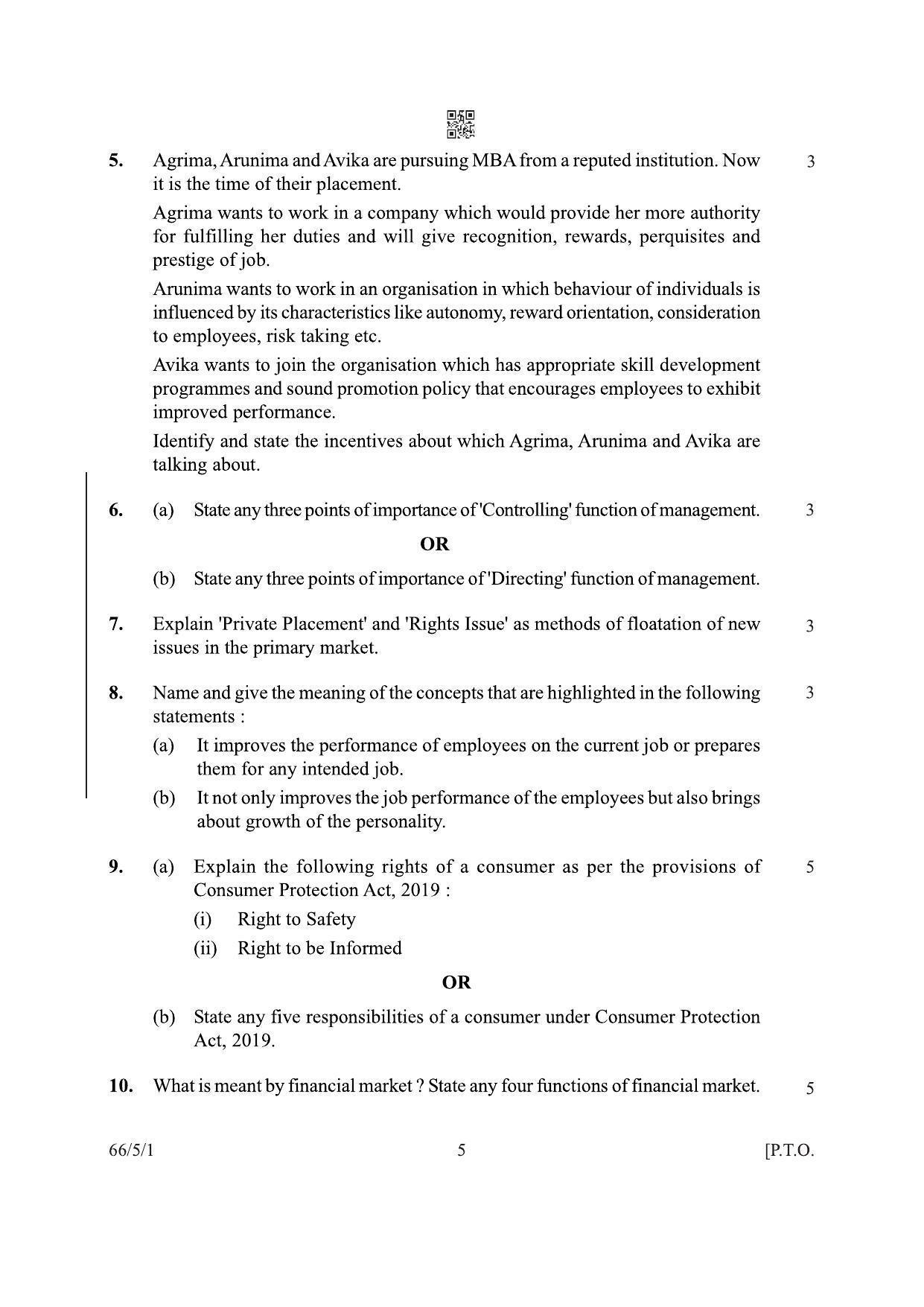 CBSE Class 12 66-5-1 Business Studies 2022 Question Paper - Page 5