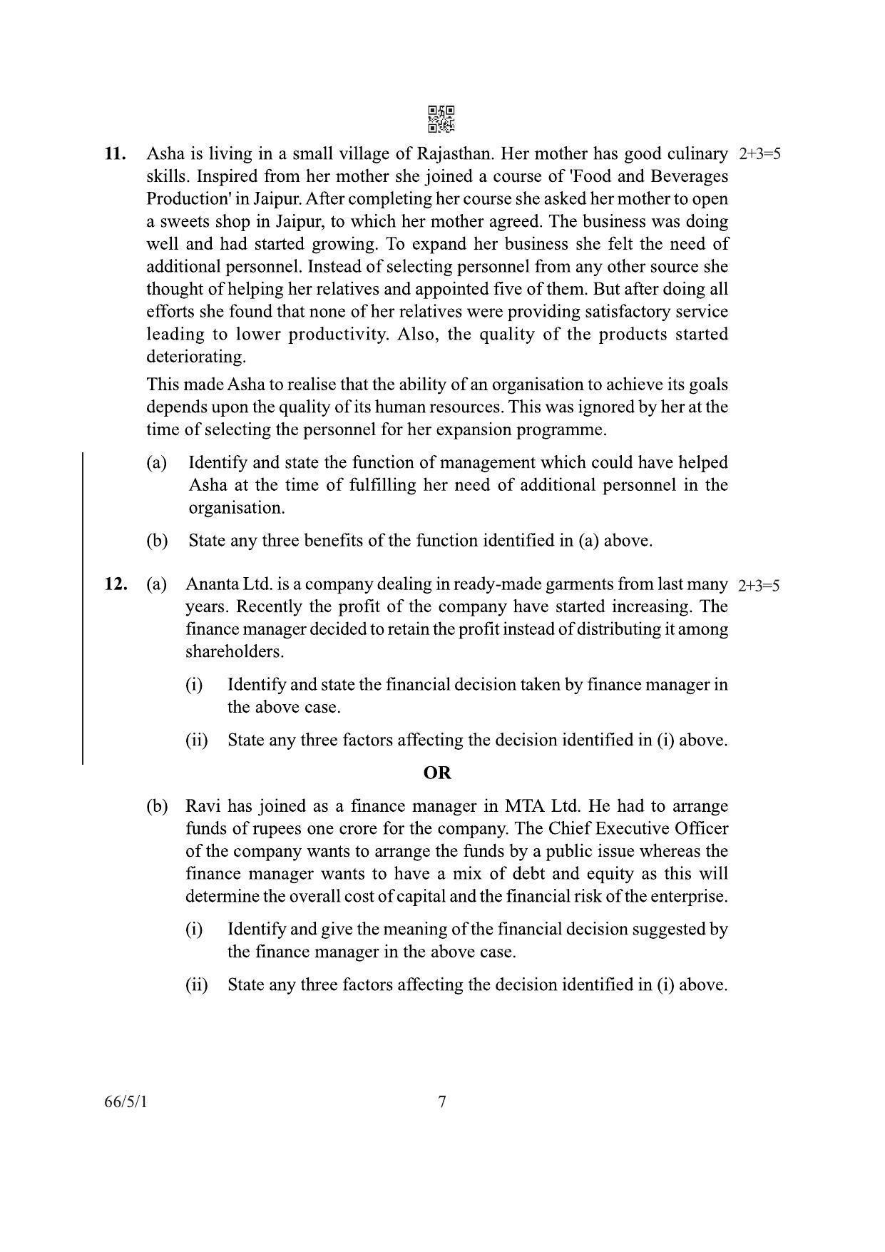 CBSE Class 12 66-5-1 Business Studies 2022 Question Paper - Page 7