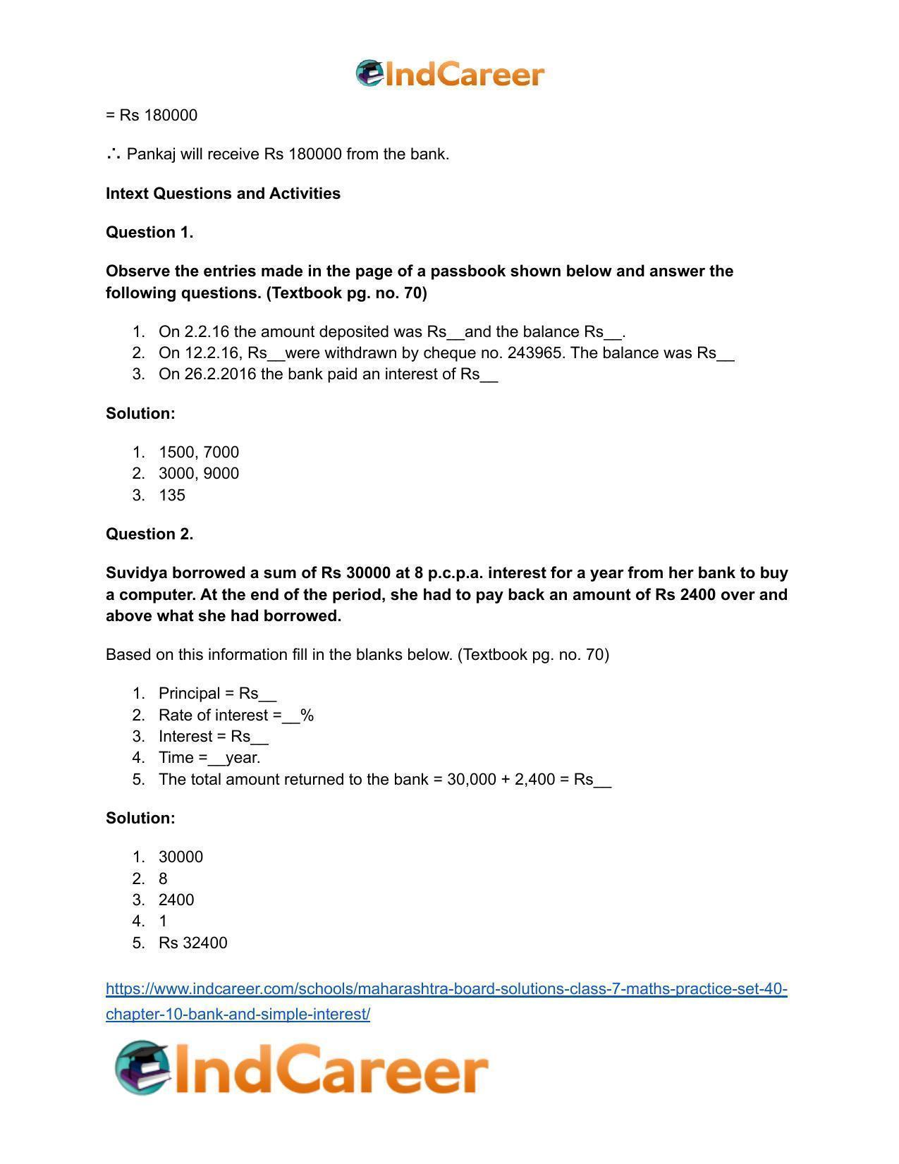 Maharashtra Board Solutions Class 7-Maths (Practice Set 40): Chapter 10- Bank and Simple Interest - Page 5