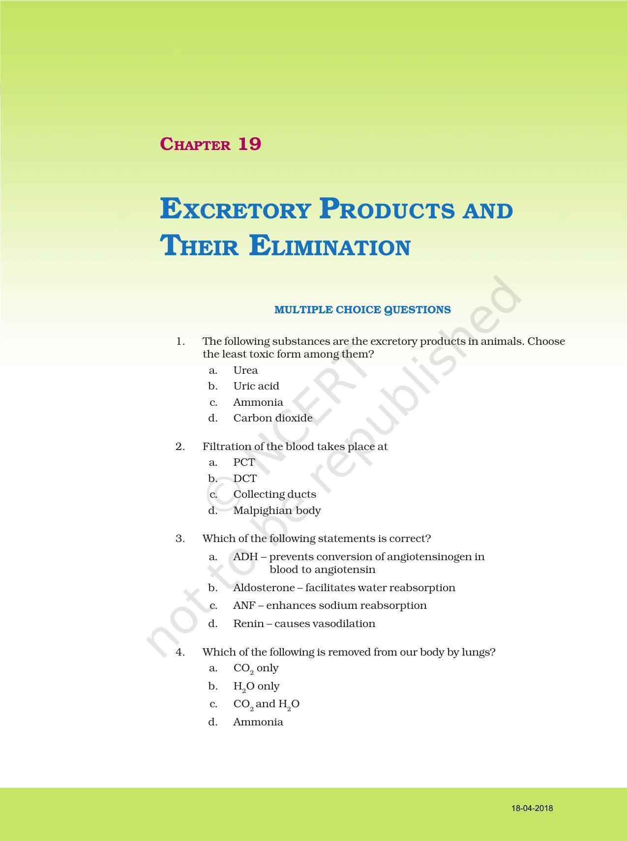NCERT Exemplar Book for Class 11 Biology: Chapter 19 Excretory Products and their Elimination - Page 1