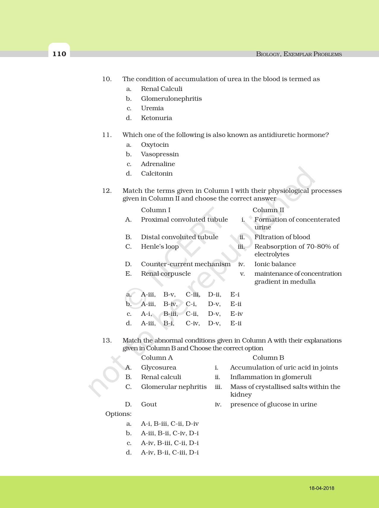 NCERT Exemplar Book for Class 11 Biology: Chapter 19 Excretory Products and their Elimination - Page 3