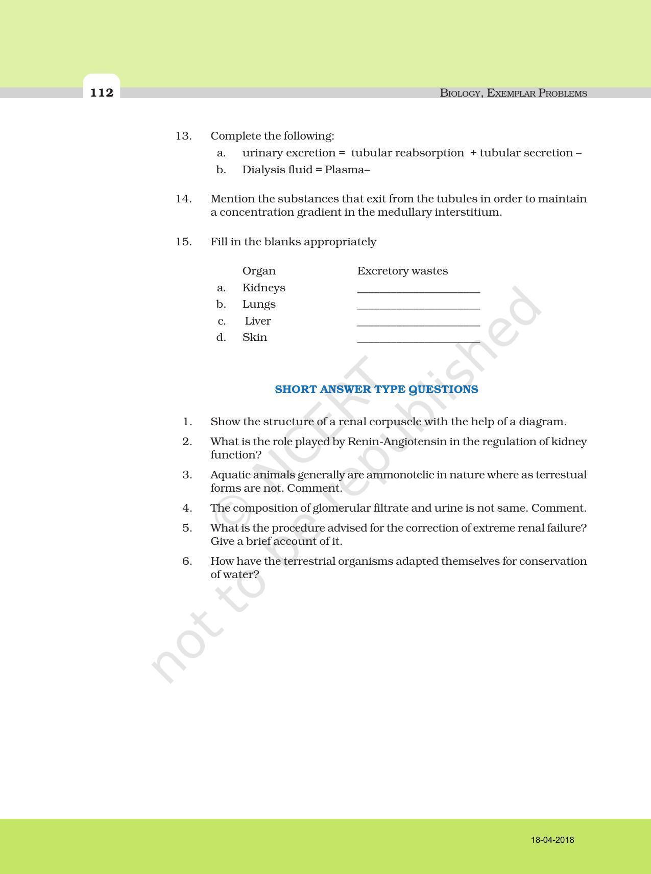 NCERT Exemplar Book for Class 11 Biology: Chapter 19 Excretory Products and their Elimination - Page 5