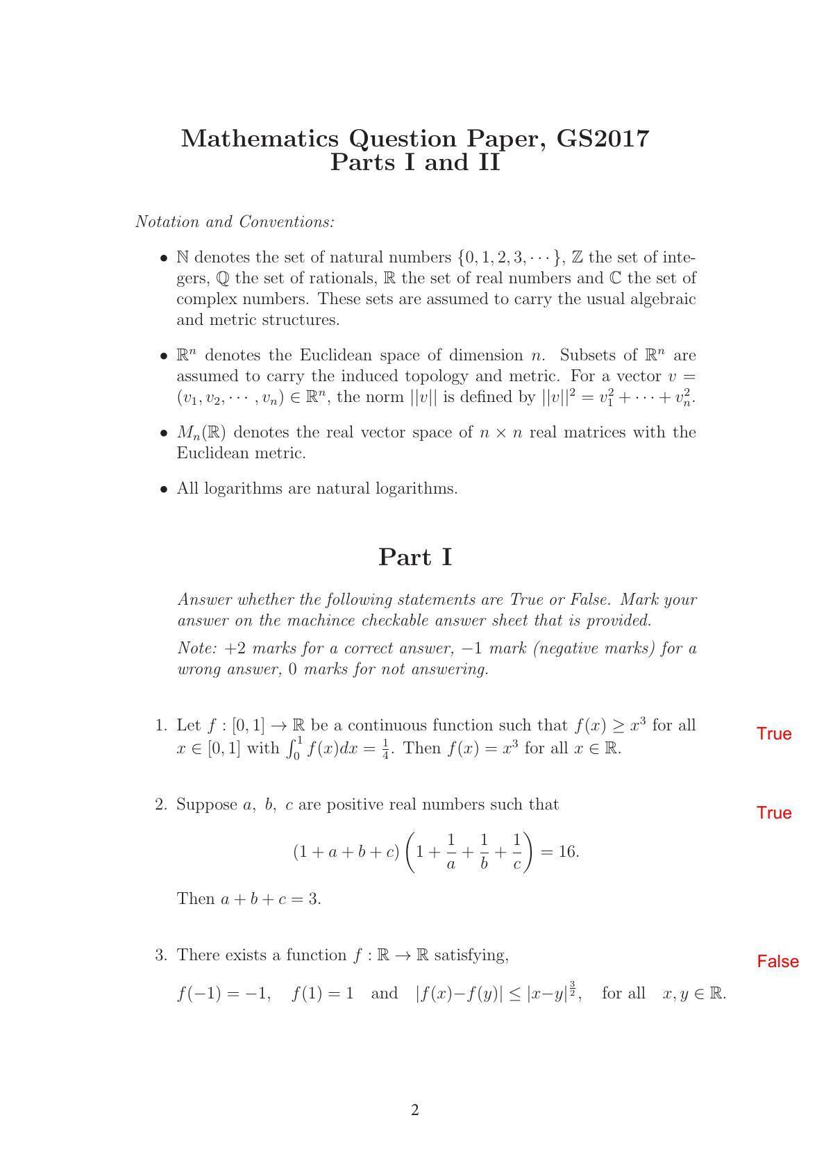 TIFR GS 2017 Mathematics Question Paper - Page 2
