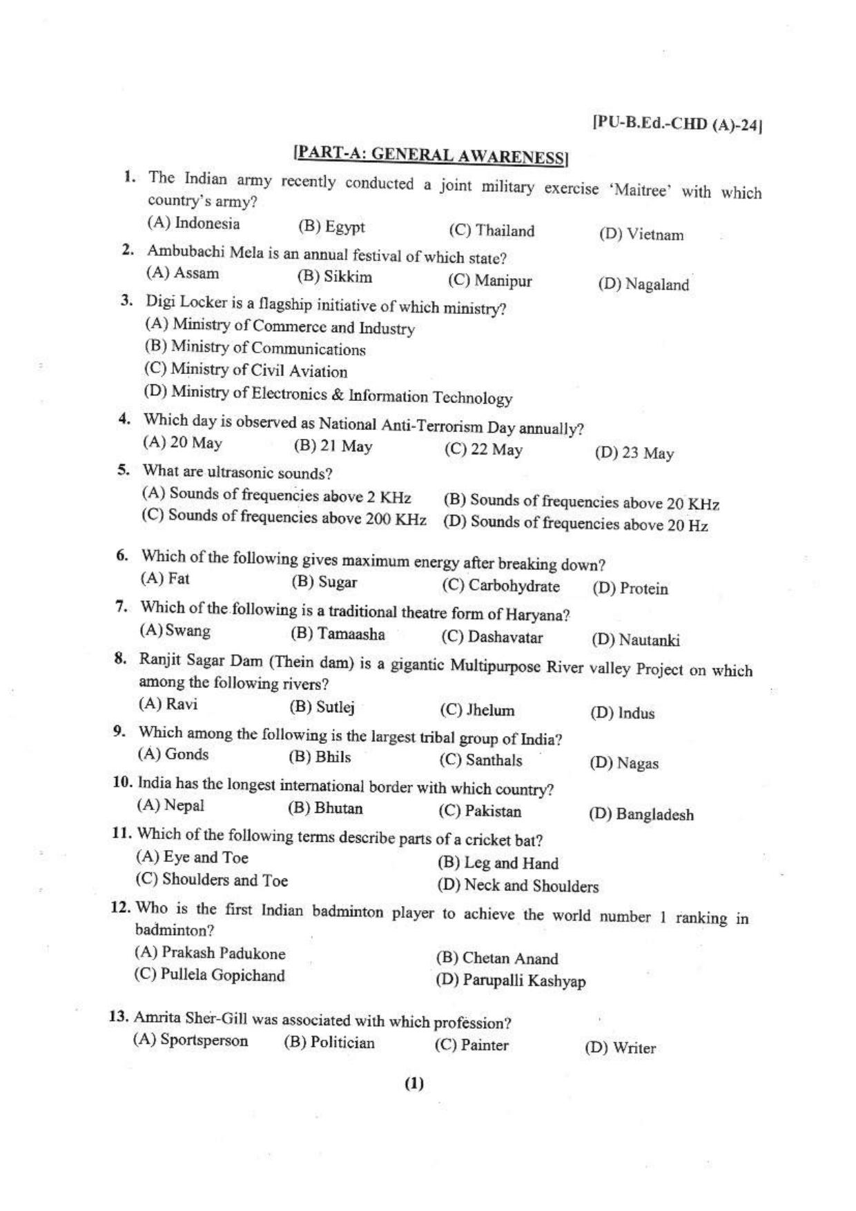 Chandigarh B.Ed 2024 Question Paper - Page 2