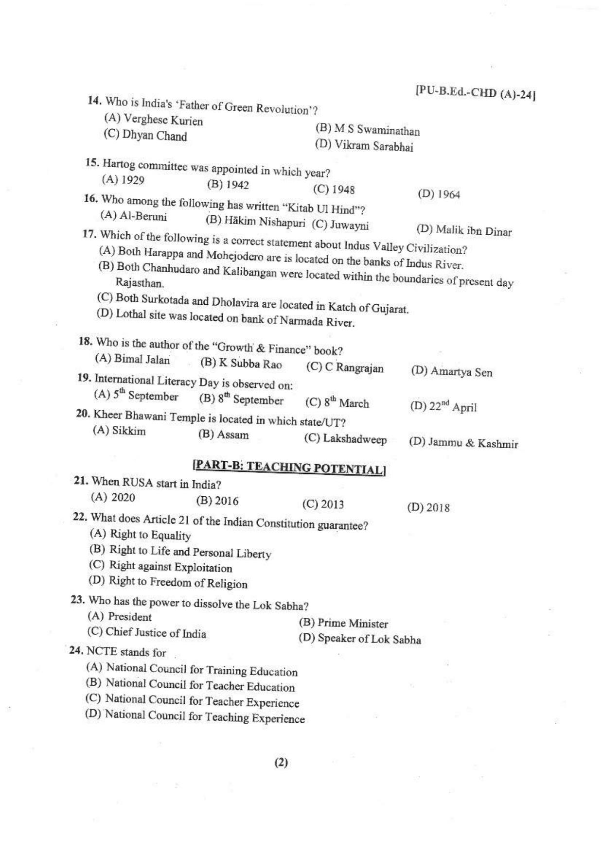 Chandigarh B.Ed 2024 Question Paper - Page 3