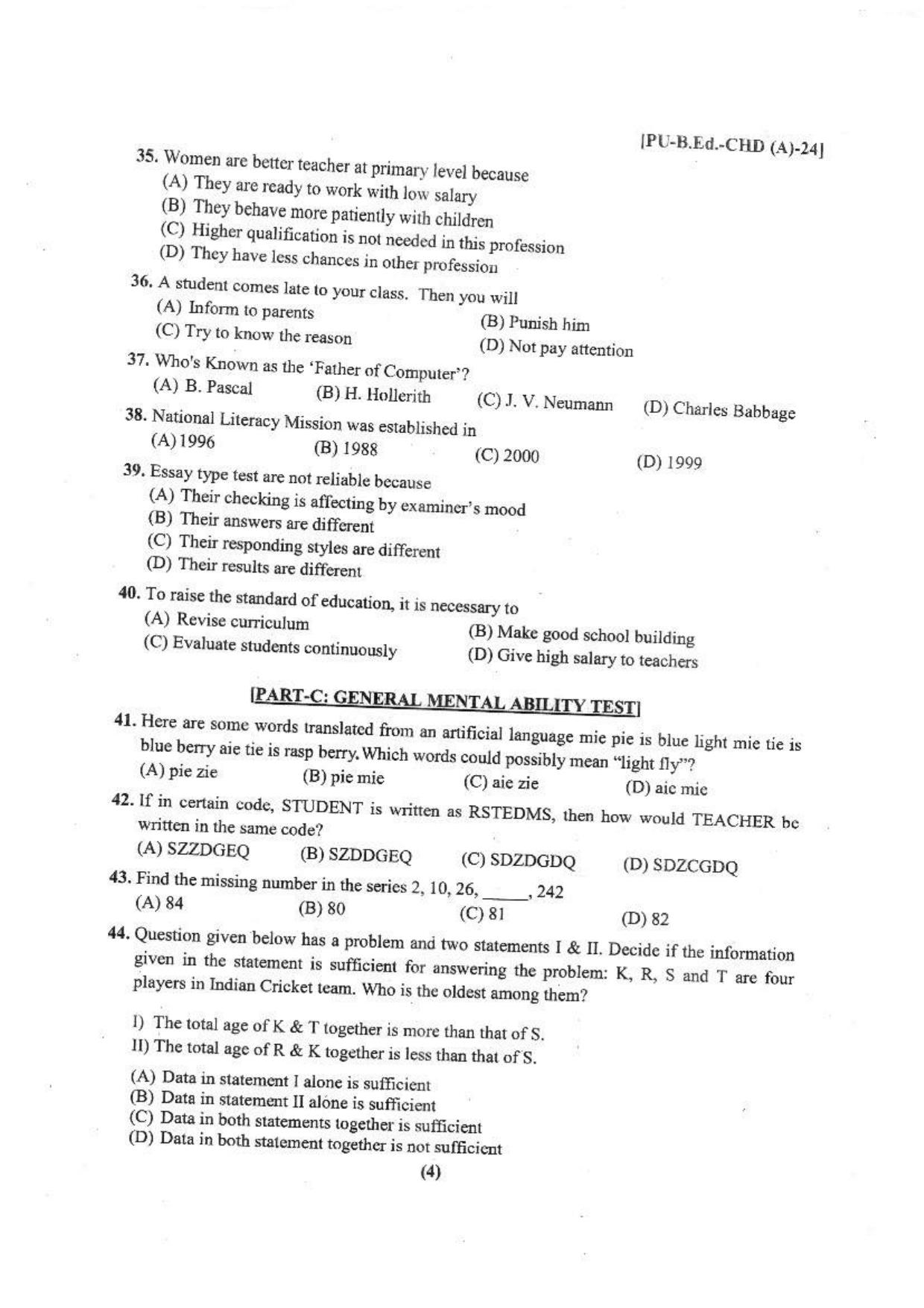 Chandigarh B.Ed 2024 Question Paper - Page 5