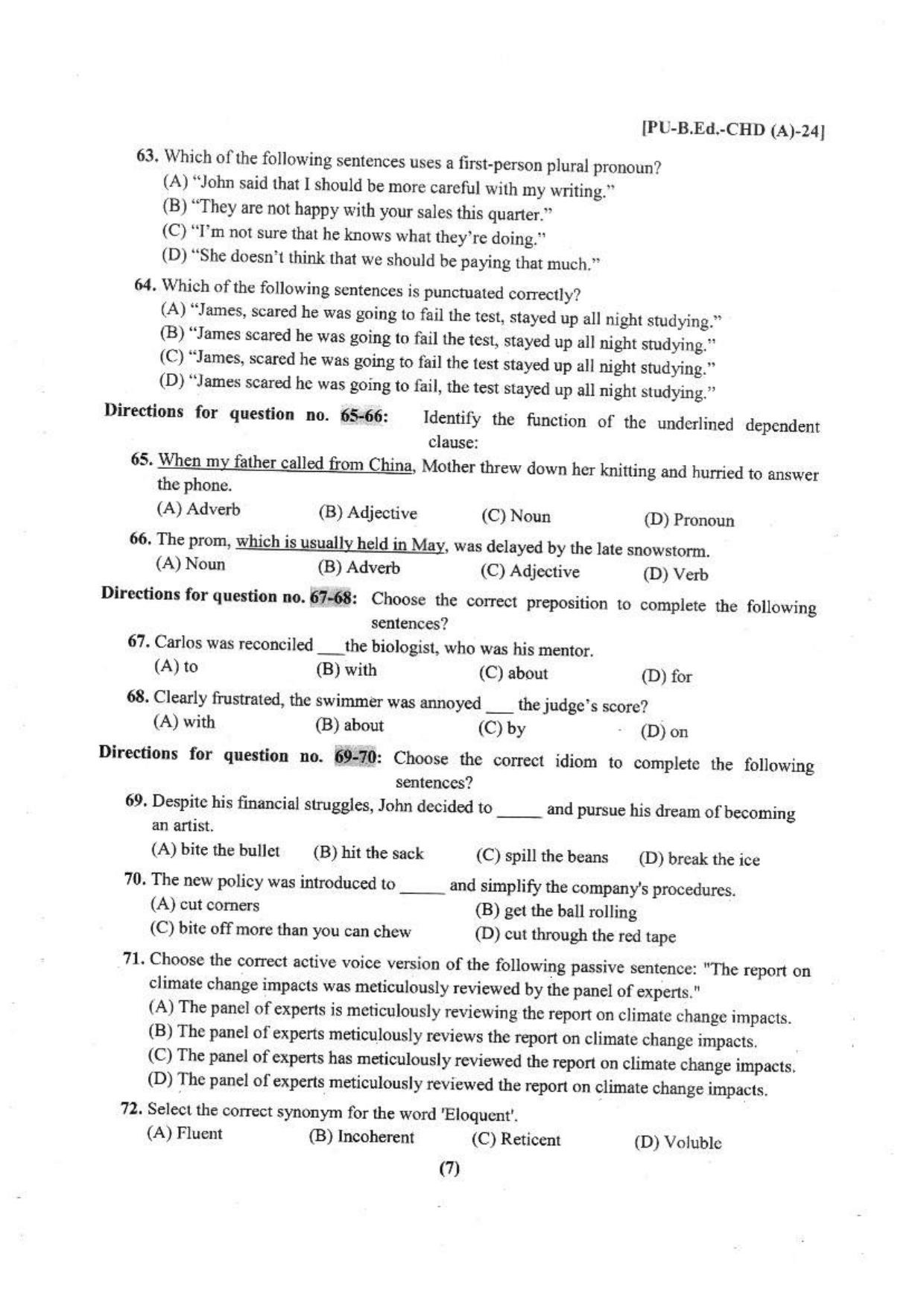 Chandigarh B.Ed 2024 Question Paper - Page 8